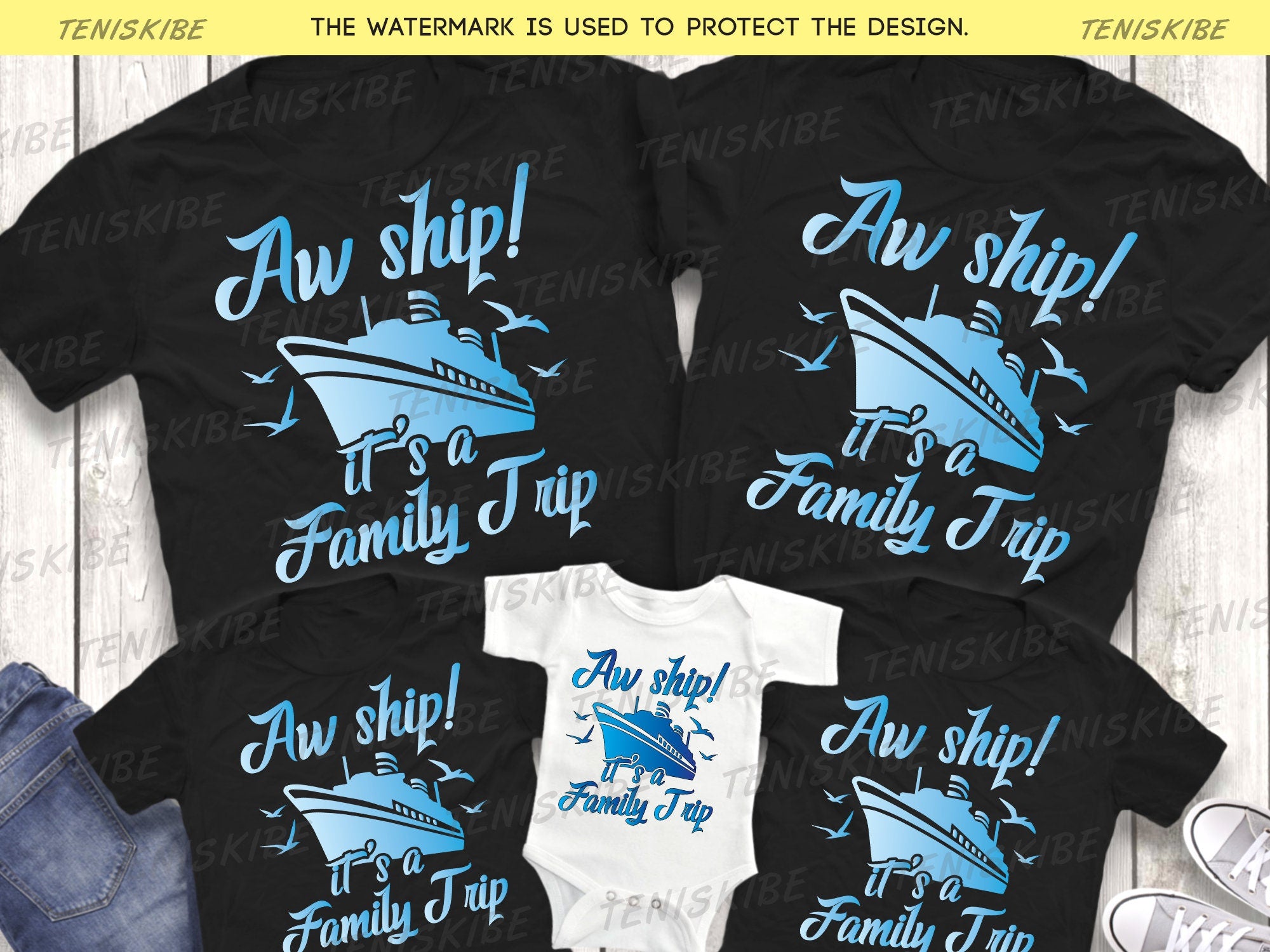 Aw Ship It's a Family Trip, Matching Cruise Shirts