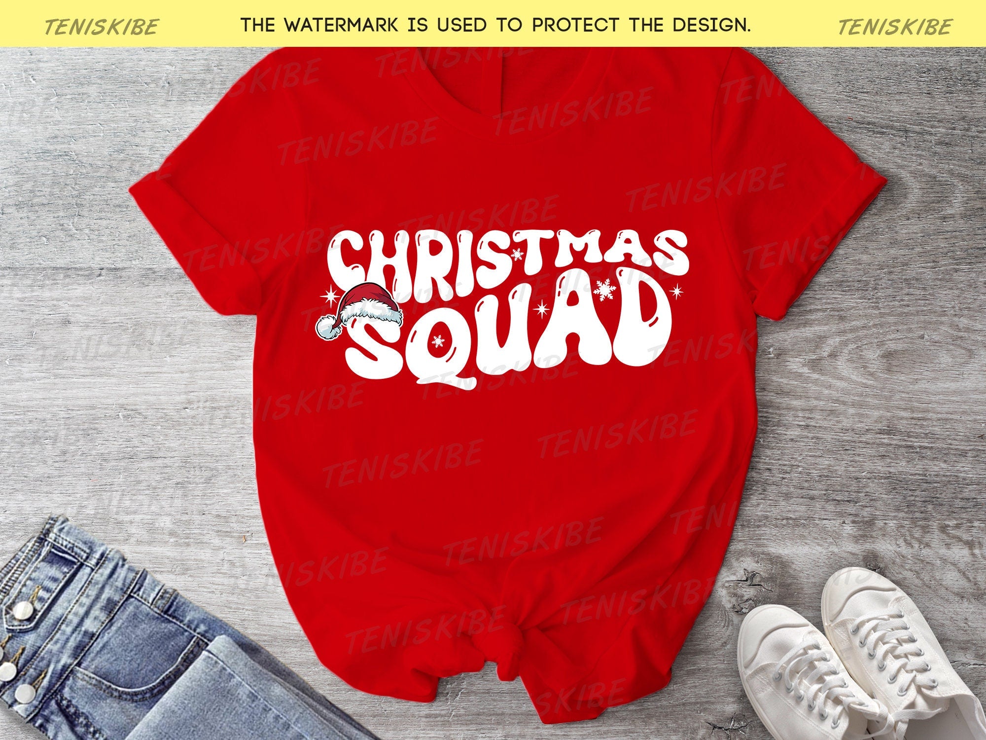 Christmas Squad Wave Text Matching Family T-shirts