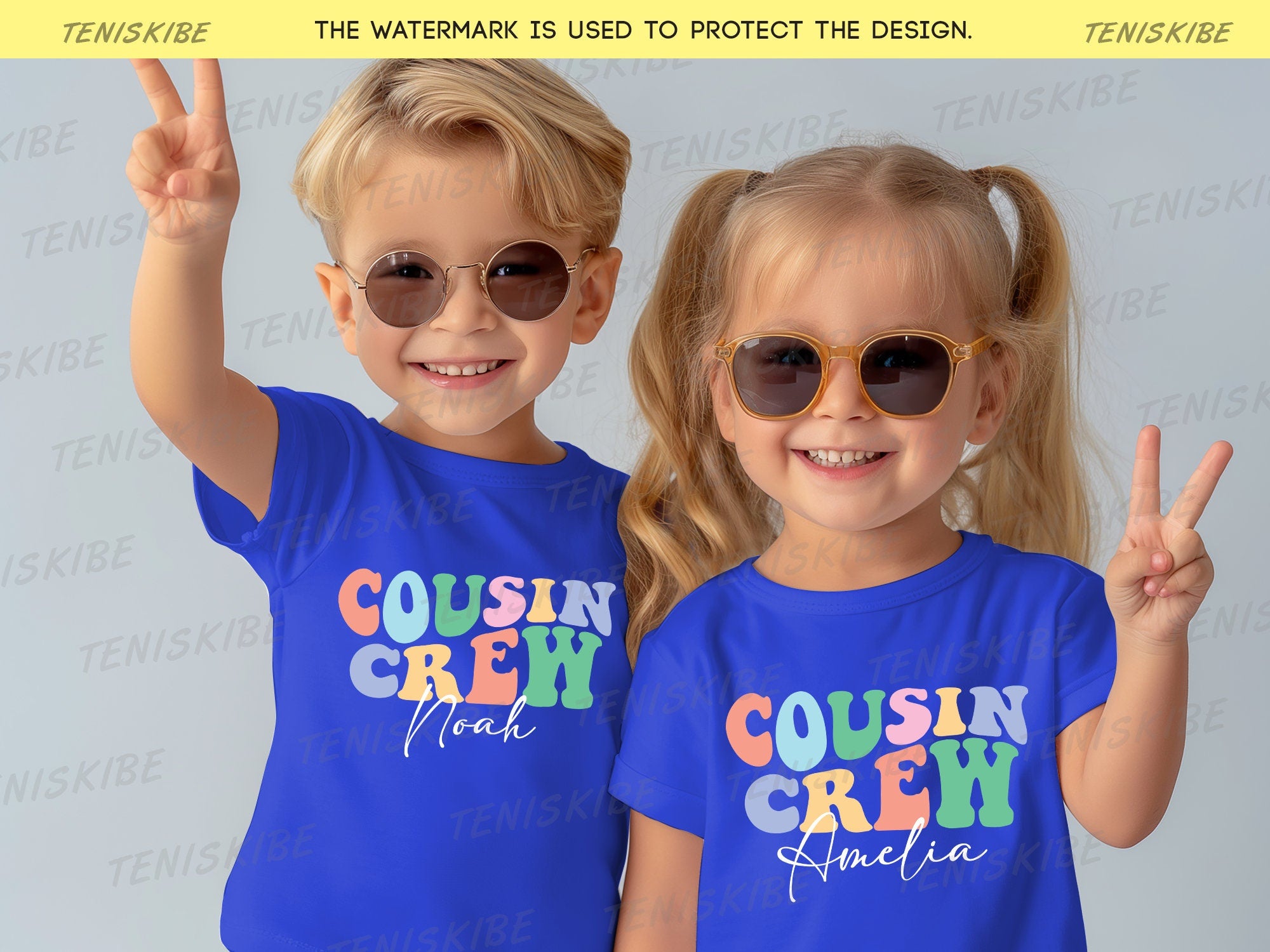 Custom Name Cousin Crew Wave Text - Family Matching Shirts