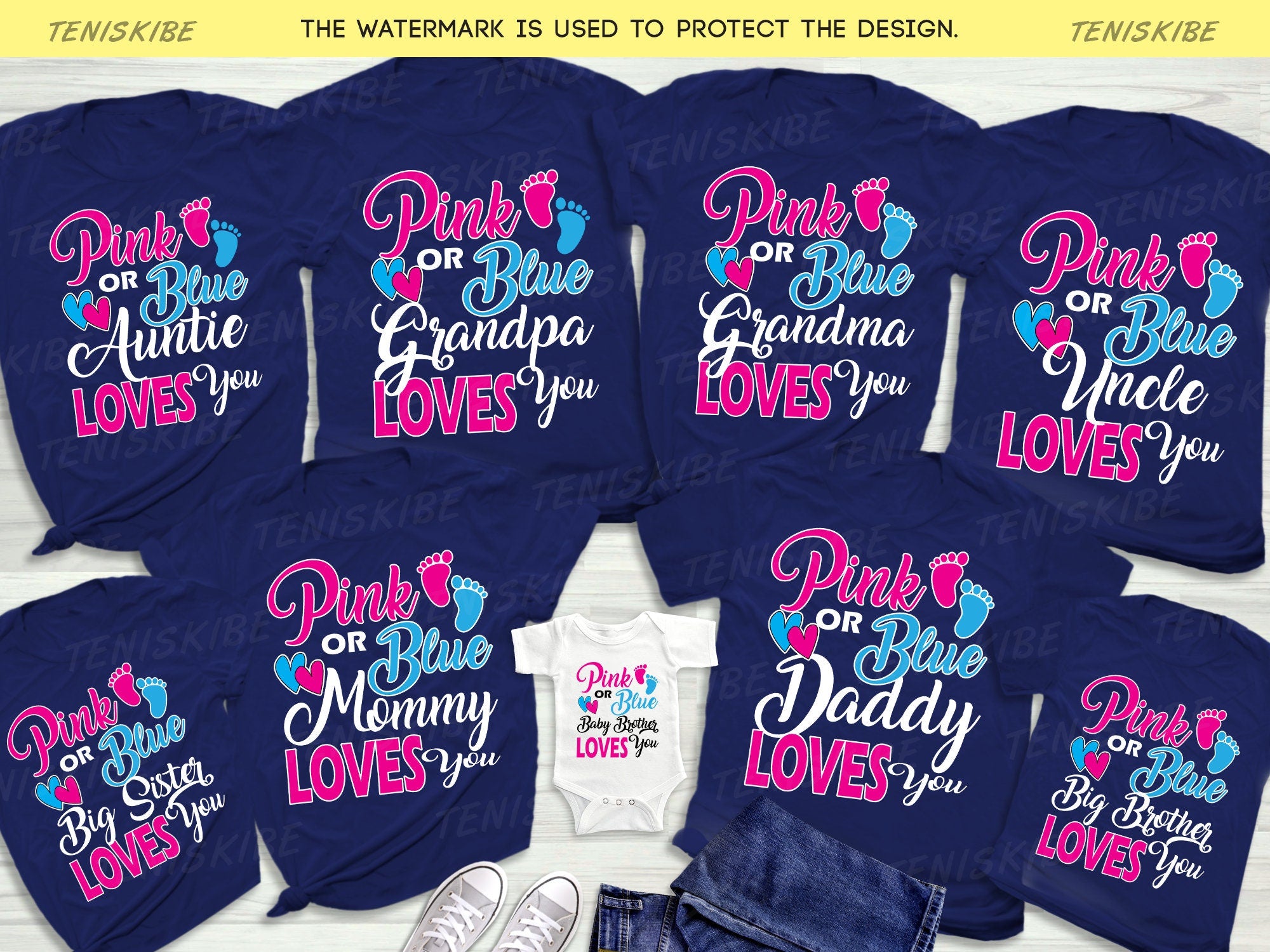 Pink or Blue We Love You Shirts, Gender Reveal Baby Shower Party
