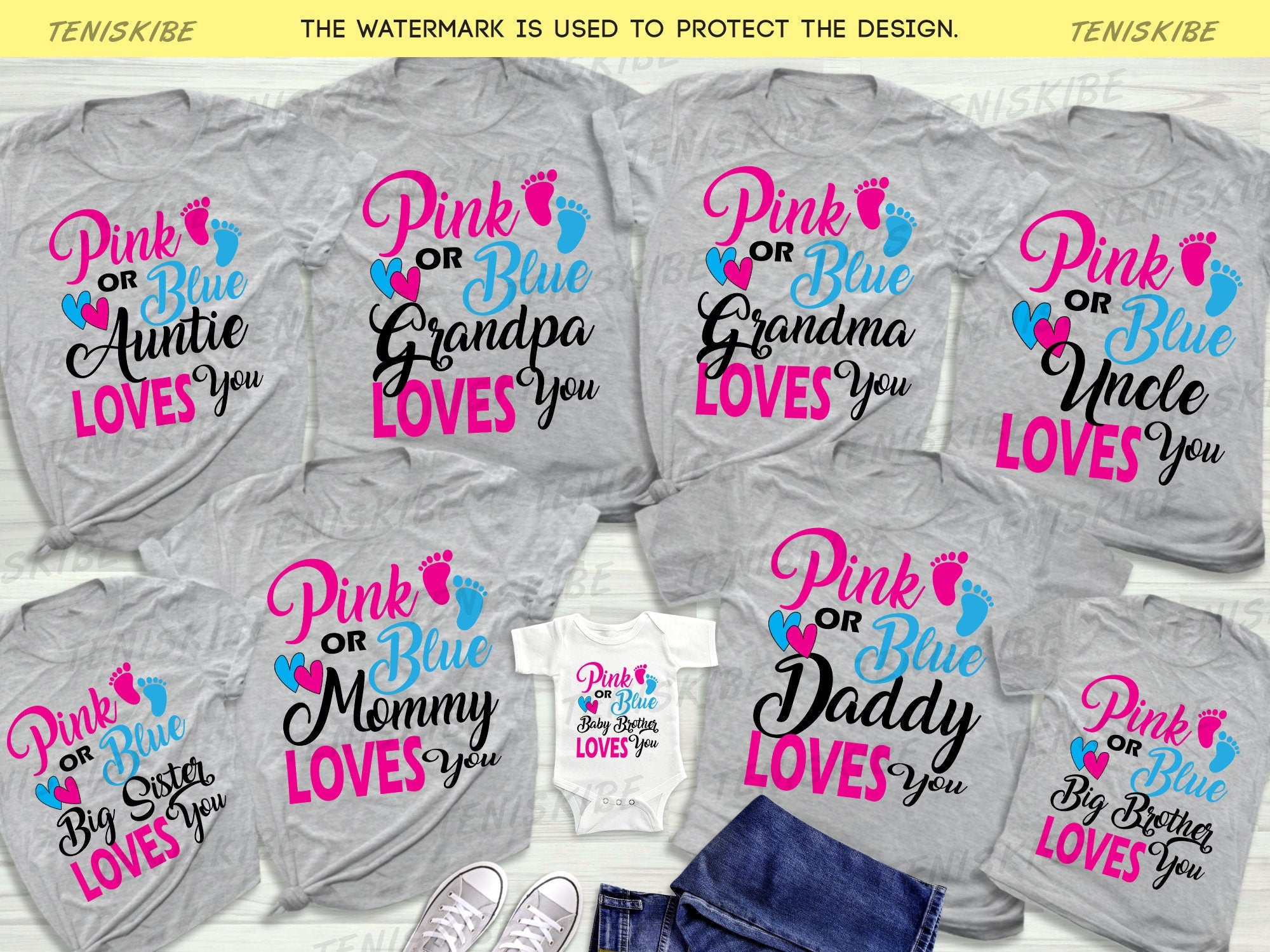 Pink or Blue We Love You Shirts, Gender Reveal Baby Shower Party