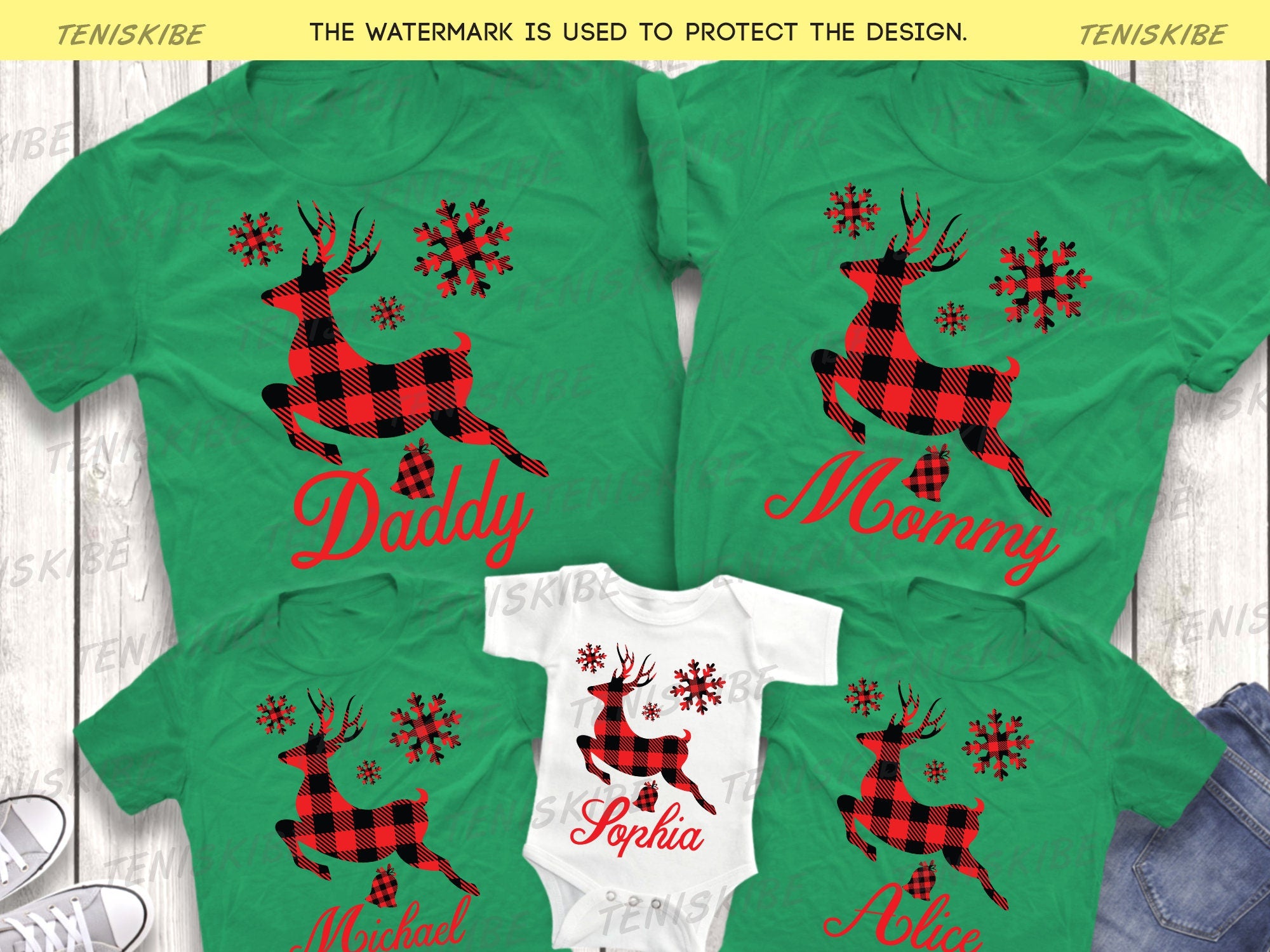 Custom Name Buffalo Plaid Christmas Deet T-shirt