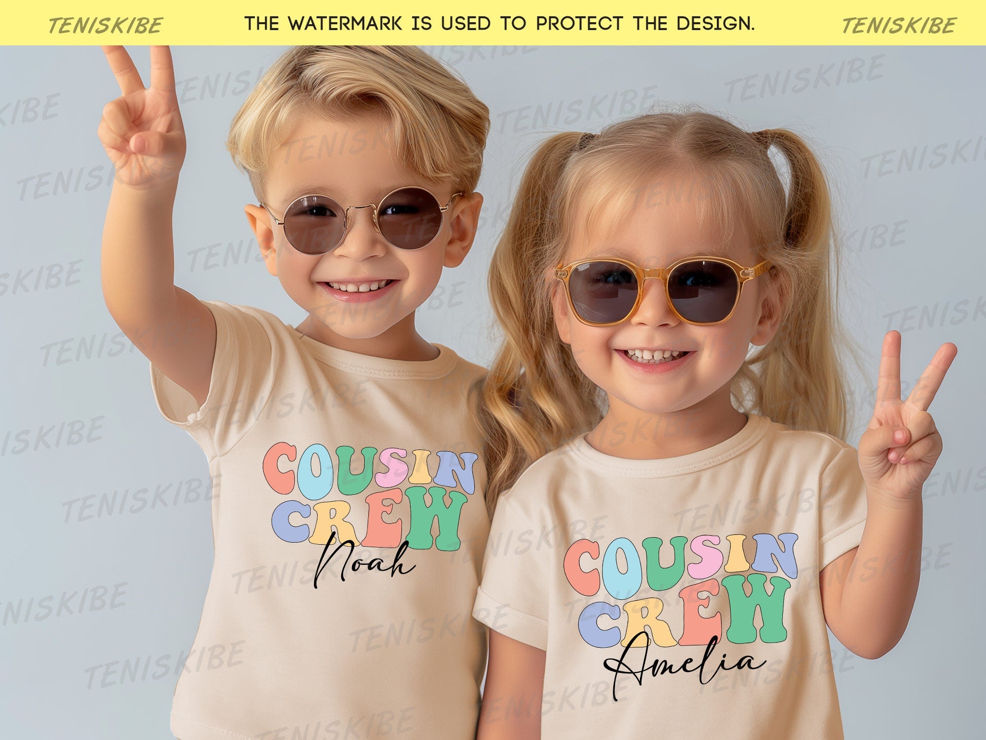 Custom Name Cousin Crew Wave Text - Family Matching Shirts