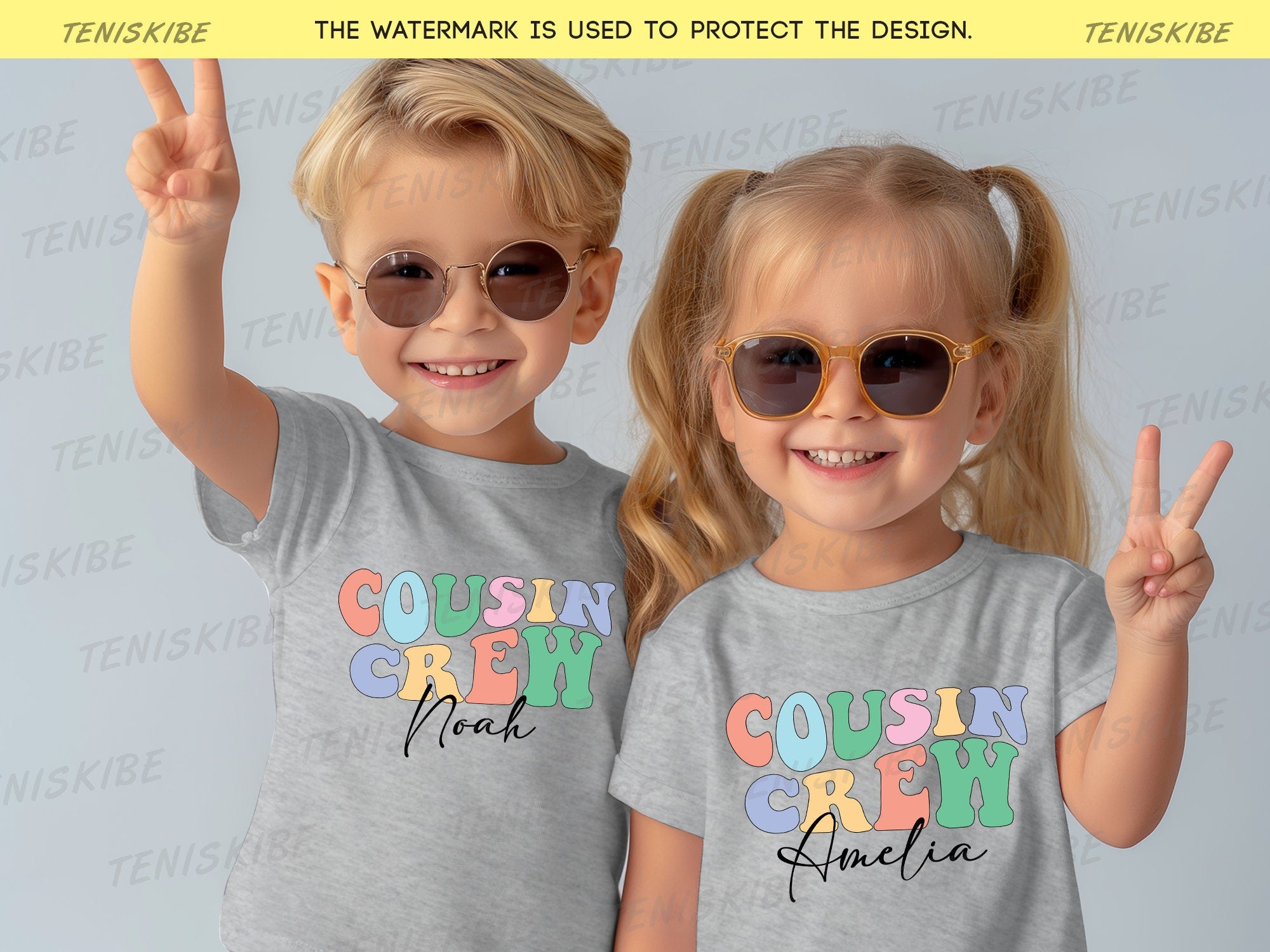 Custom Name Cousin Crew Wave Text - Family Matching Shirts