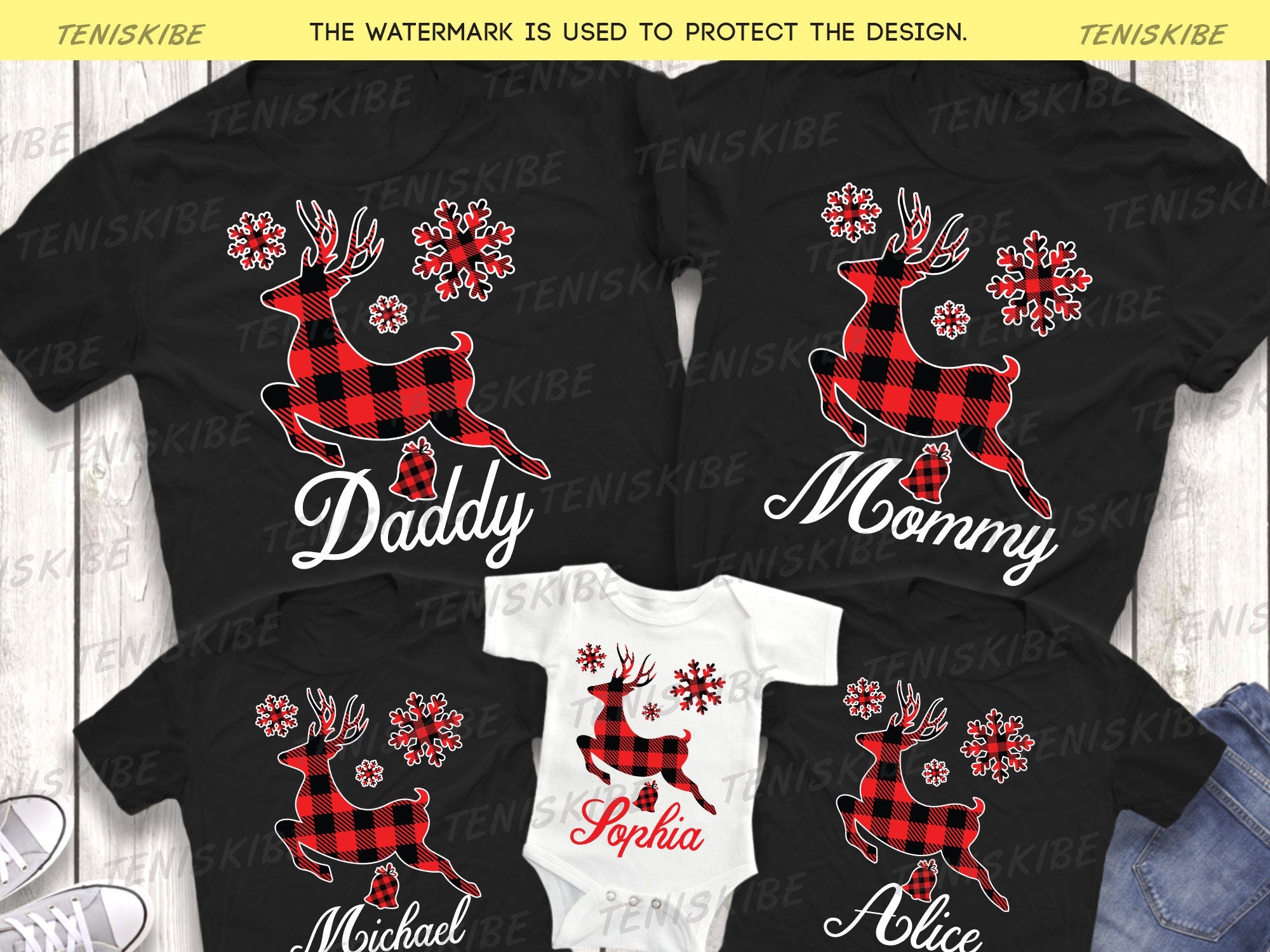 Custom Name Buffalo Plaid Christmas Deet T-shirt