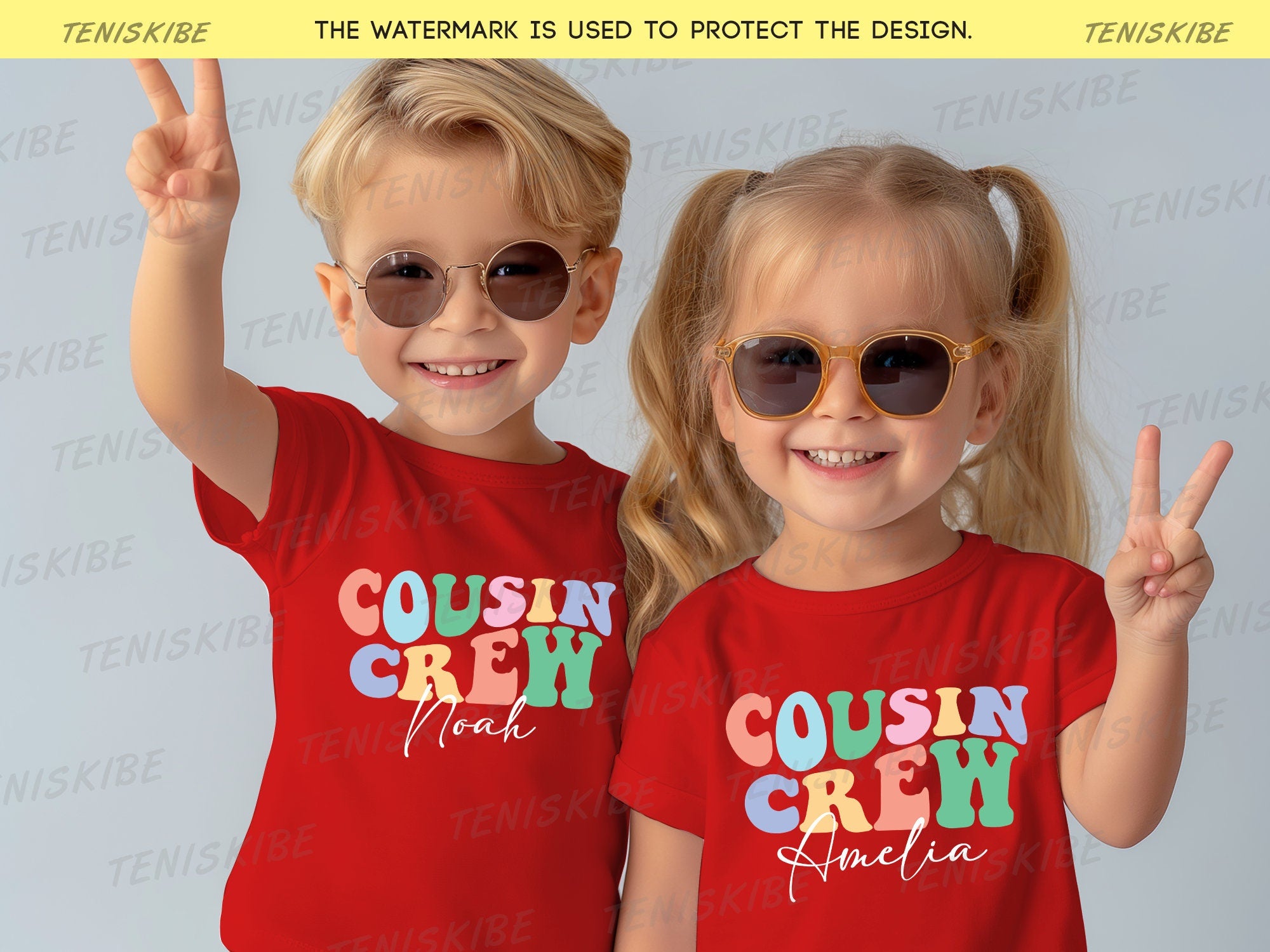 Custom Name Cousin Crew Wave Text - Family Matching Shirts