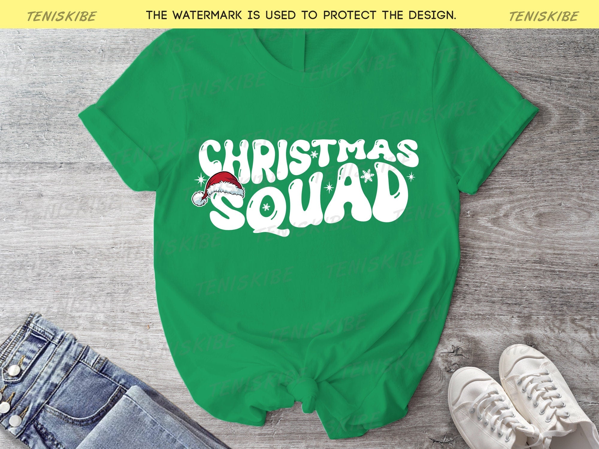 Christmas Squad Wave Text Matching Family T-shirts