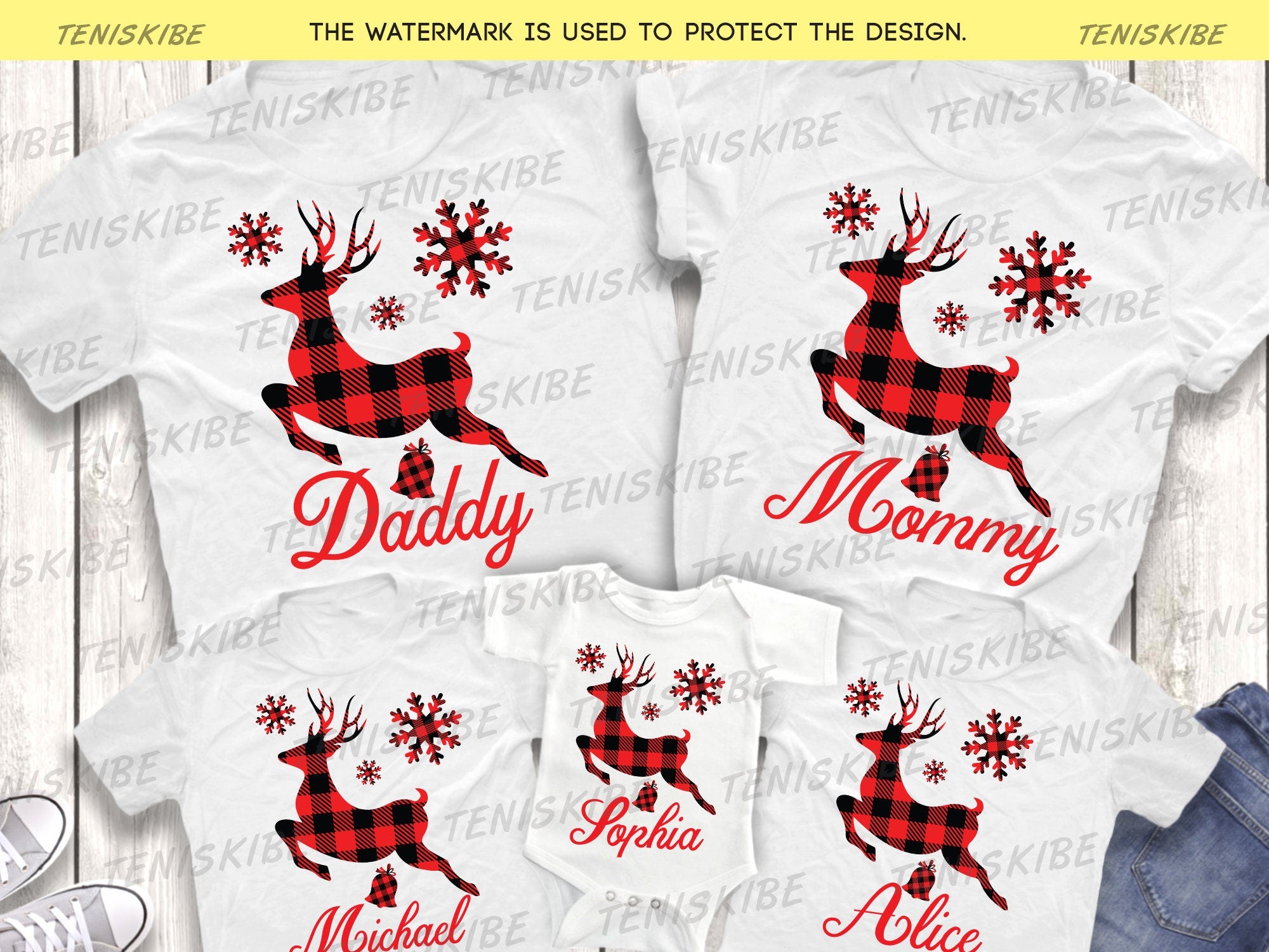Custom Name Buffalo Plaid Christmas Deet T-shirt