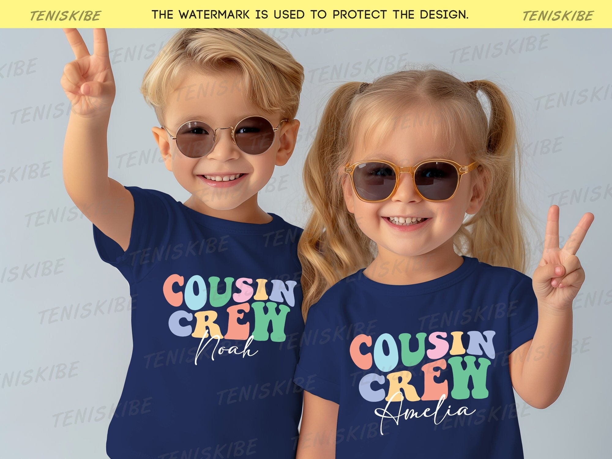 Custom Name Cousin Crew Wave Text - Family Matching Shirts
