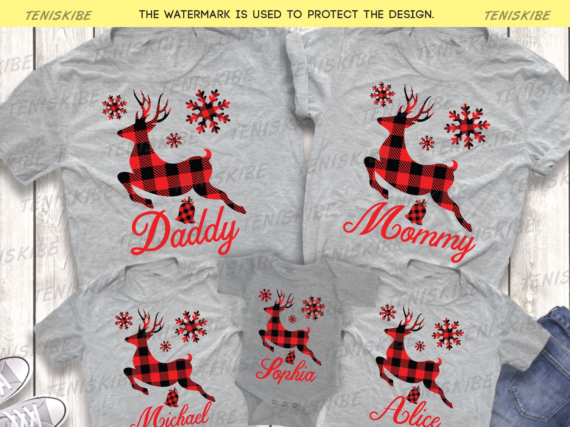 Custom Name Buffalo Plaid Christmas Deet T-shirt