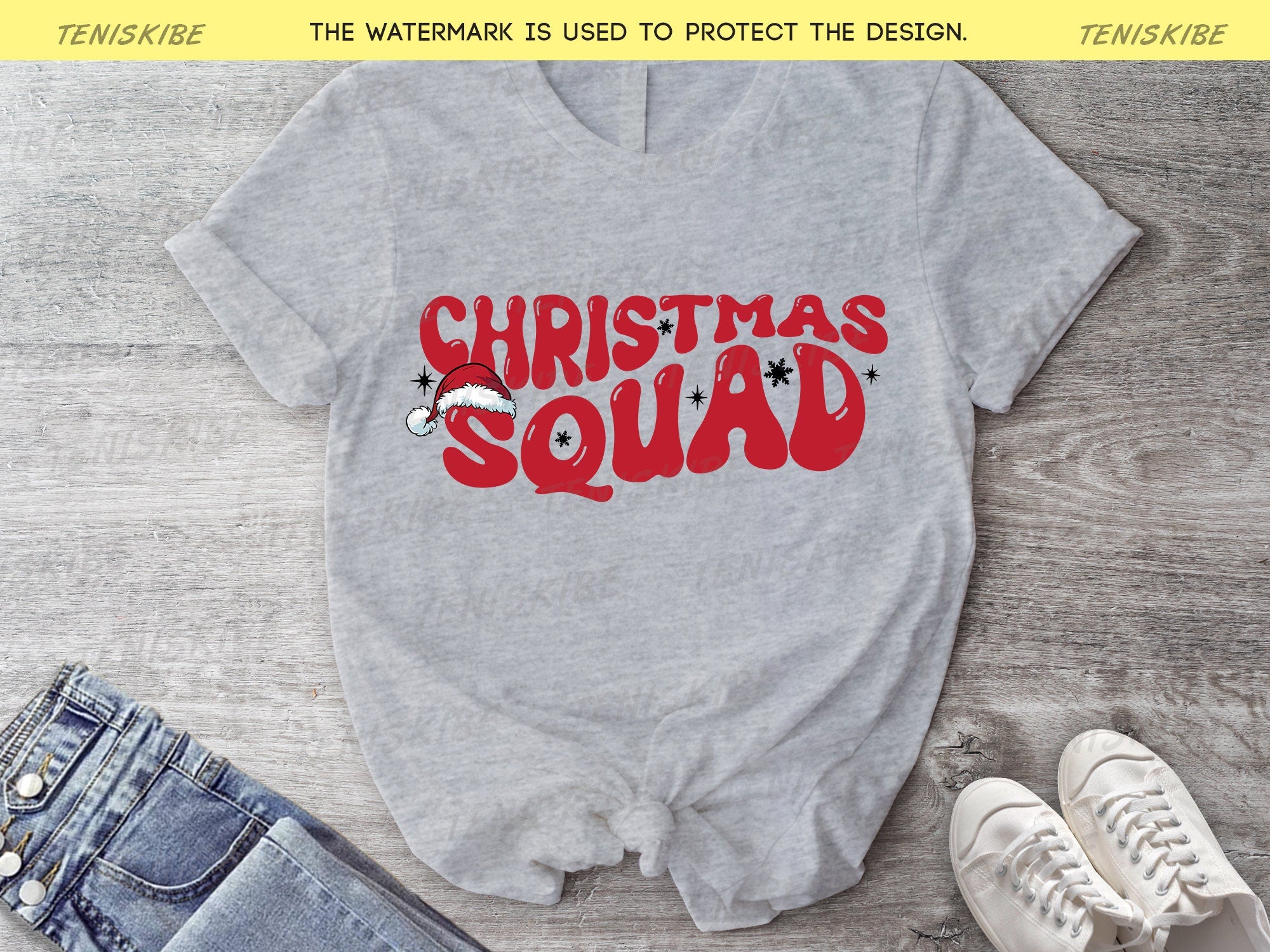 Christmas Squad Wave Text Matching Family T-shirts