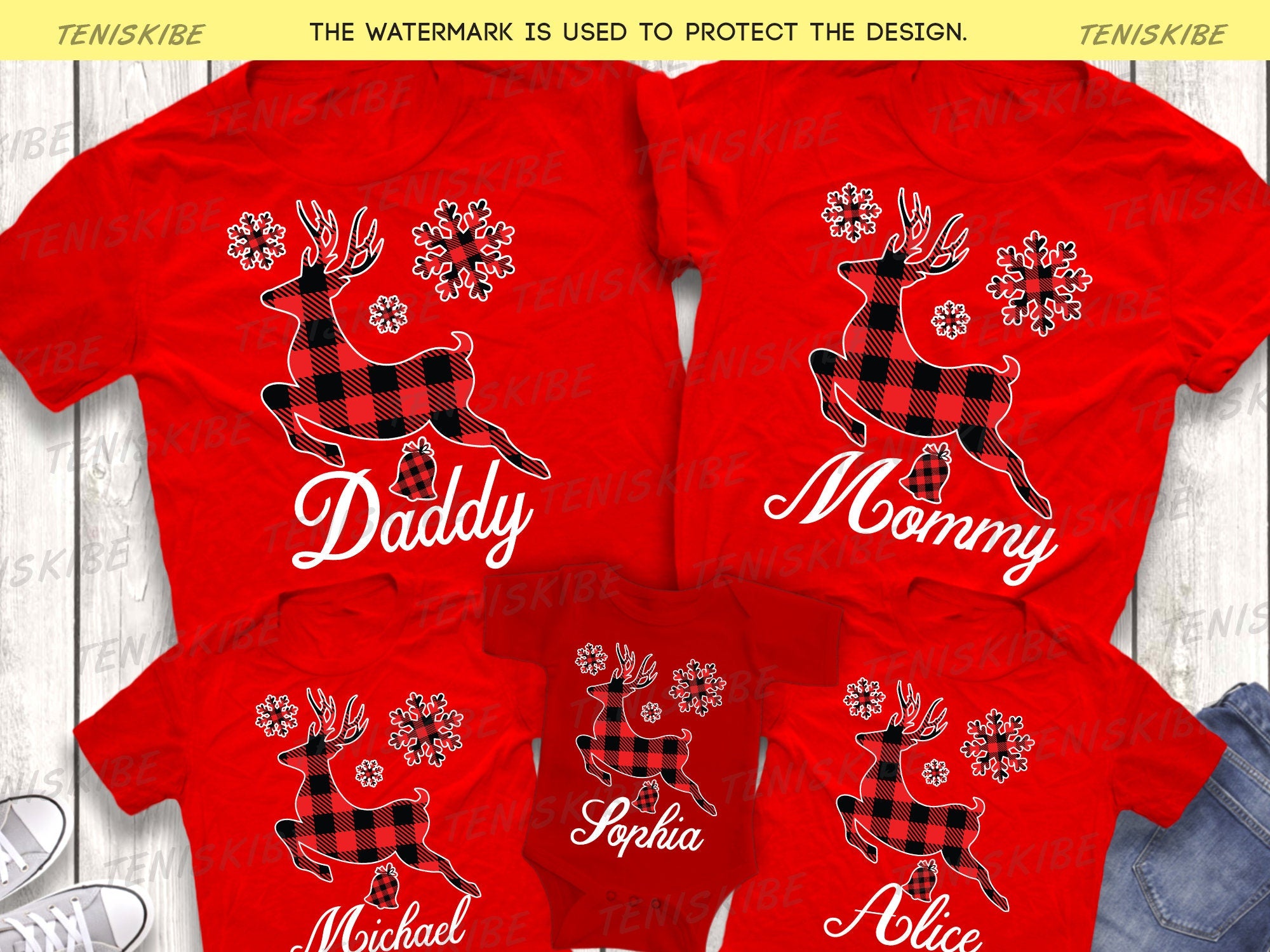 Custom Name Buffalo Plaid Christmas Deet T-shirt