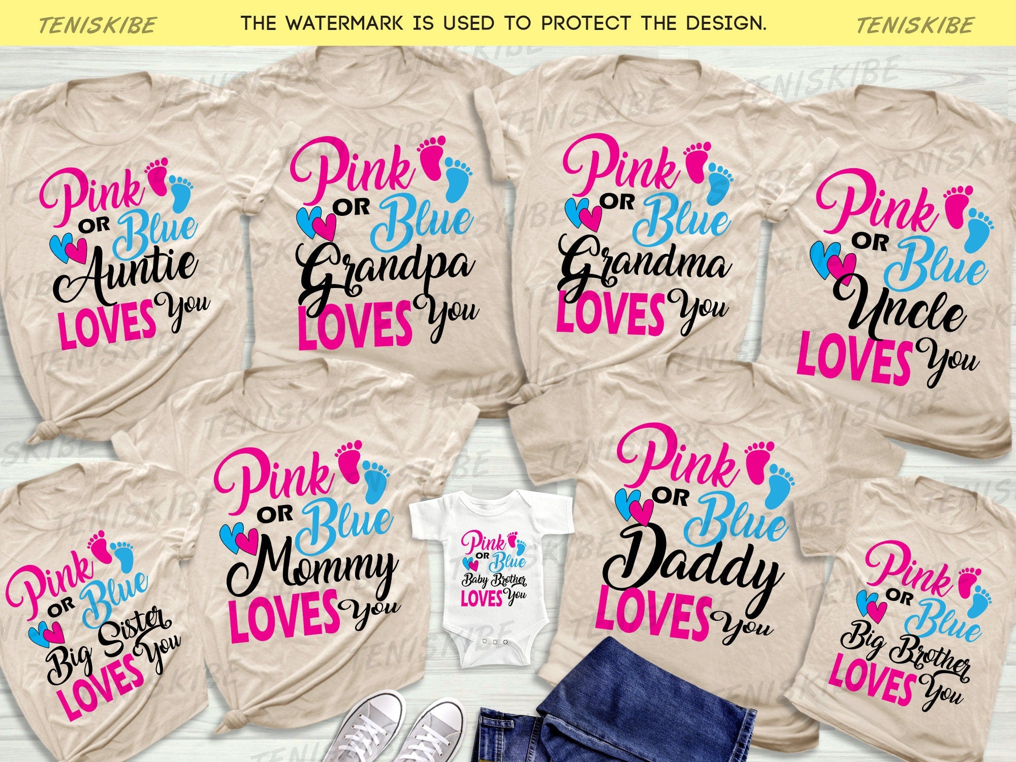 Pink or Blue We Love You Shirts, Gender Reveal Baby Shower Party