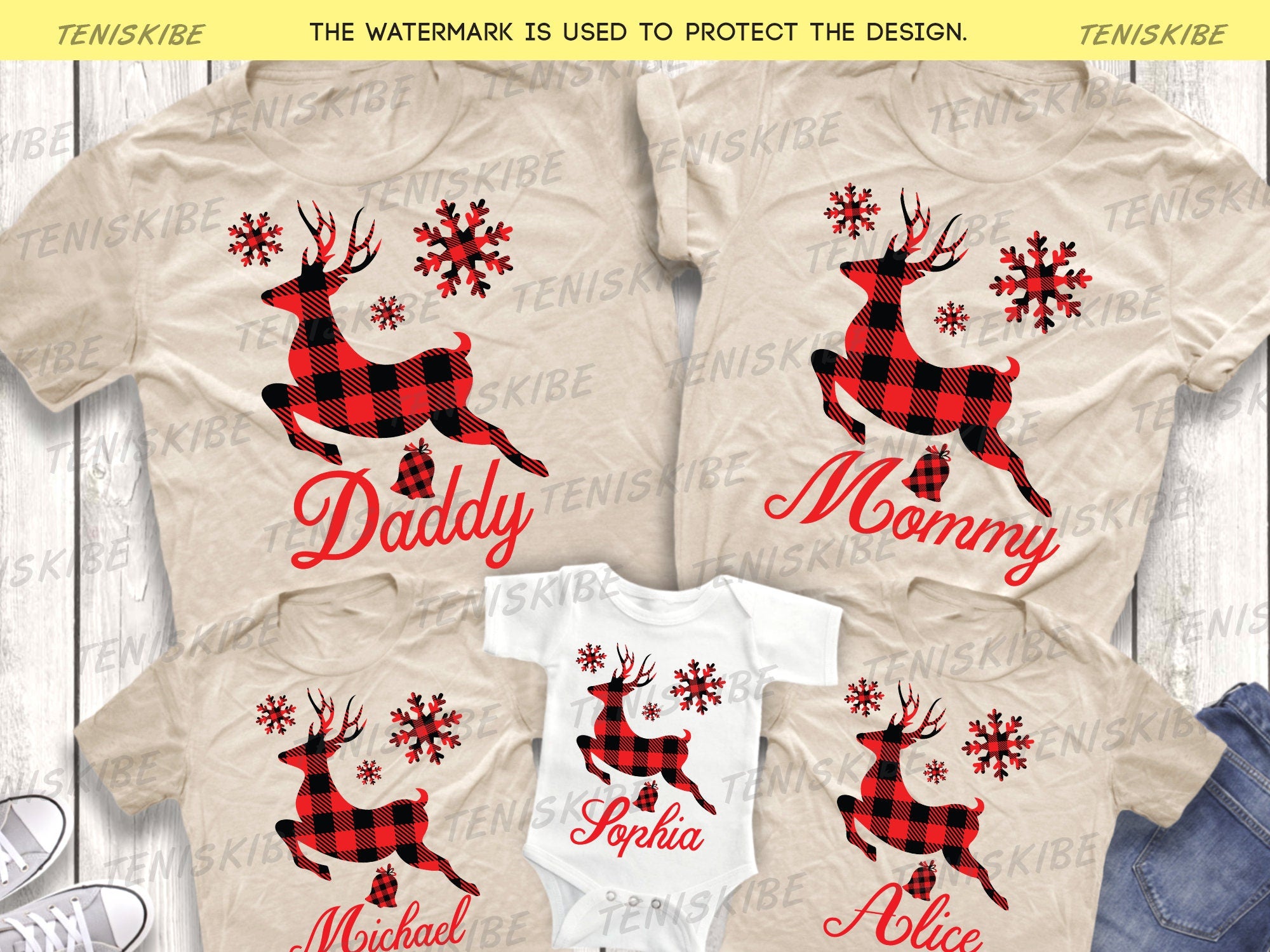 Custom Name Buffalo Plaid Christmas Deet T-shirt