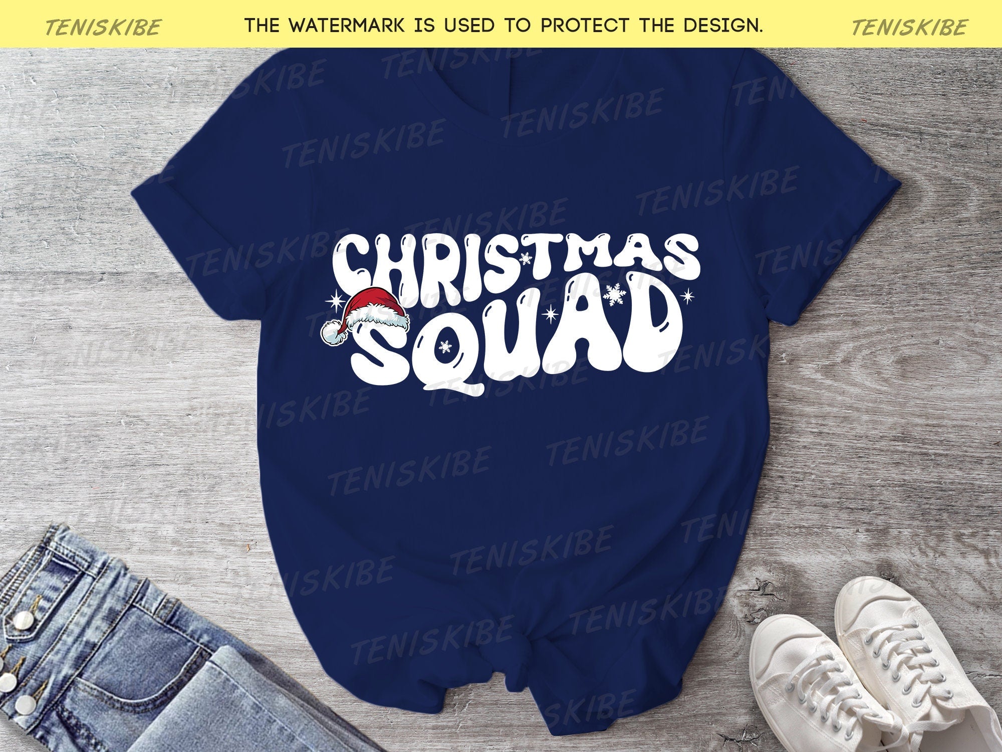 Christmas Squad Wave Text Matching Family T-shirts