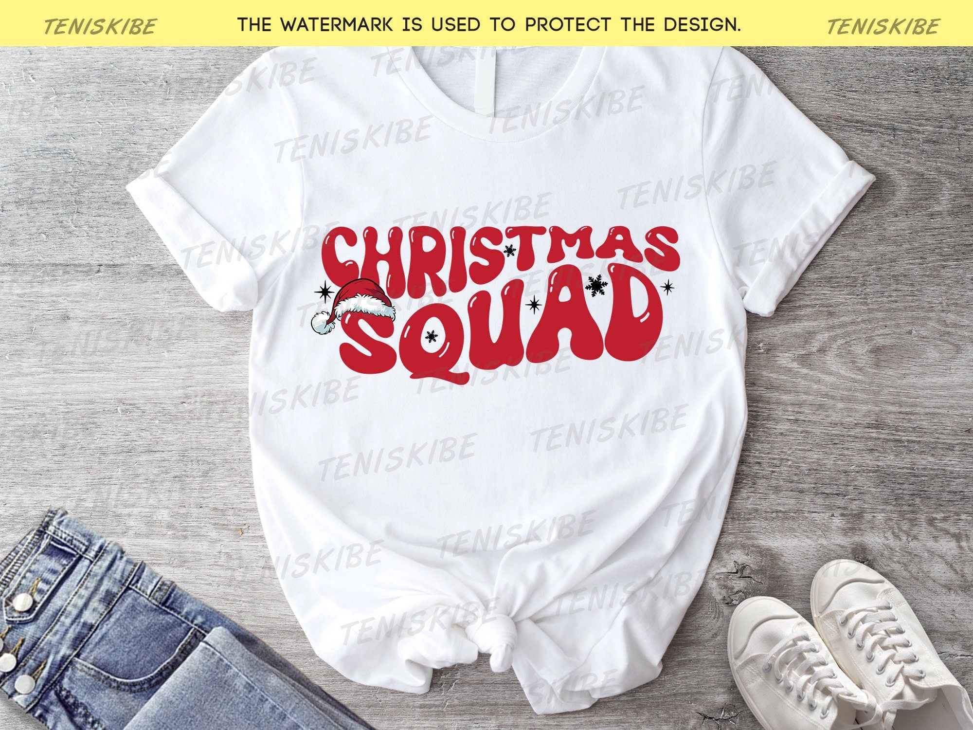 Christmas Squad Wave Text Matching Family T-shirts