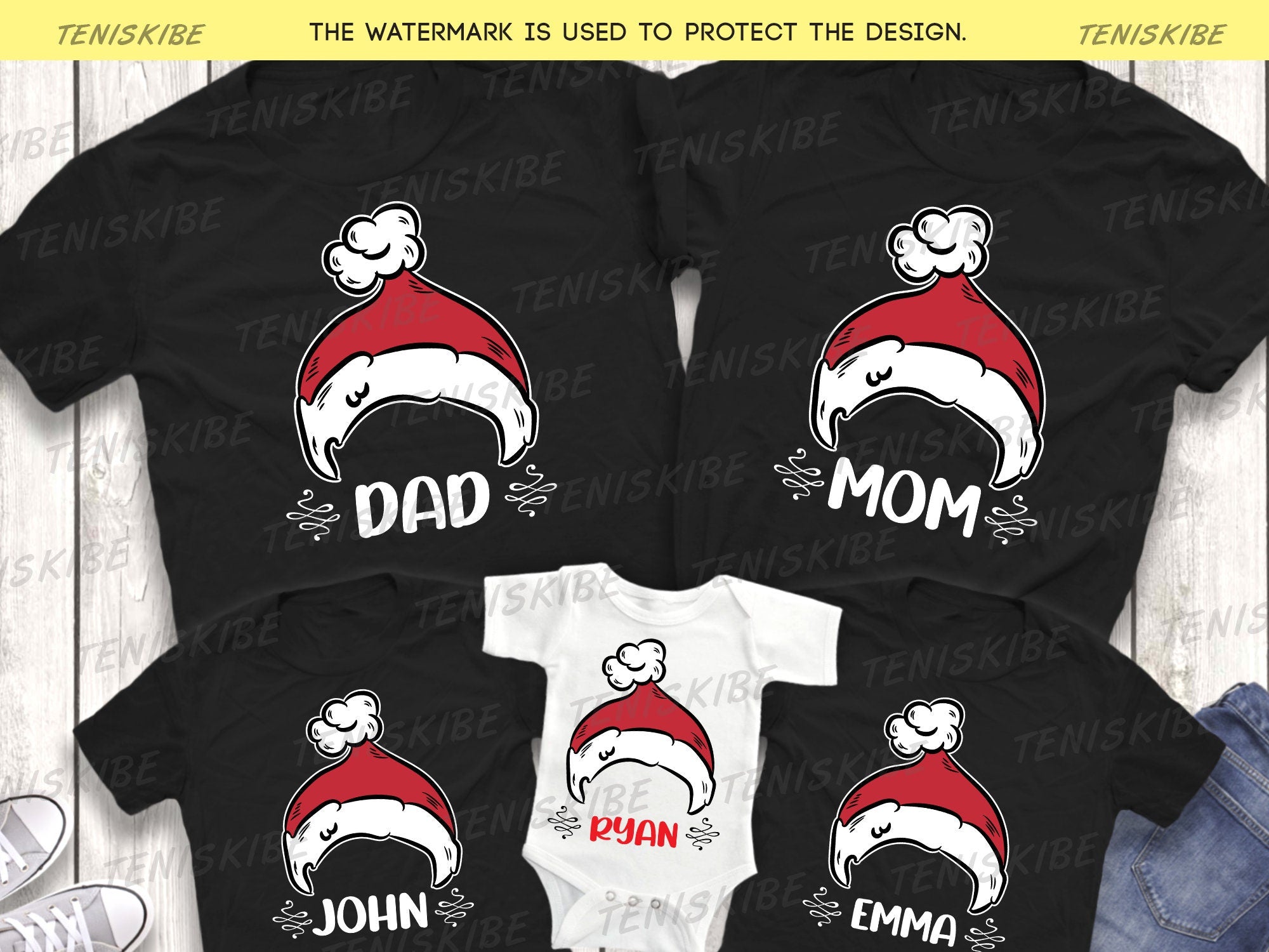 Custom Family Christmas Hats T-shirts