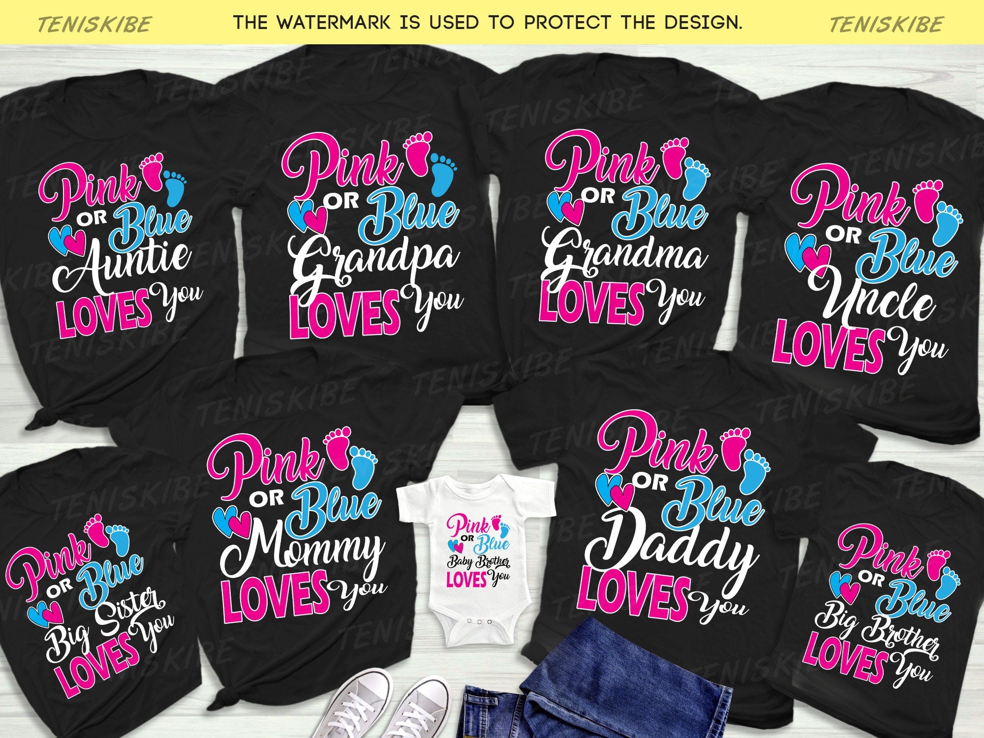 Pink or Blue We Love You Shirts, Gender Reveal Baby Shower Party
