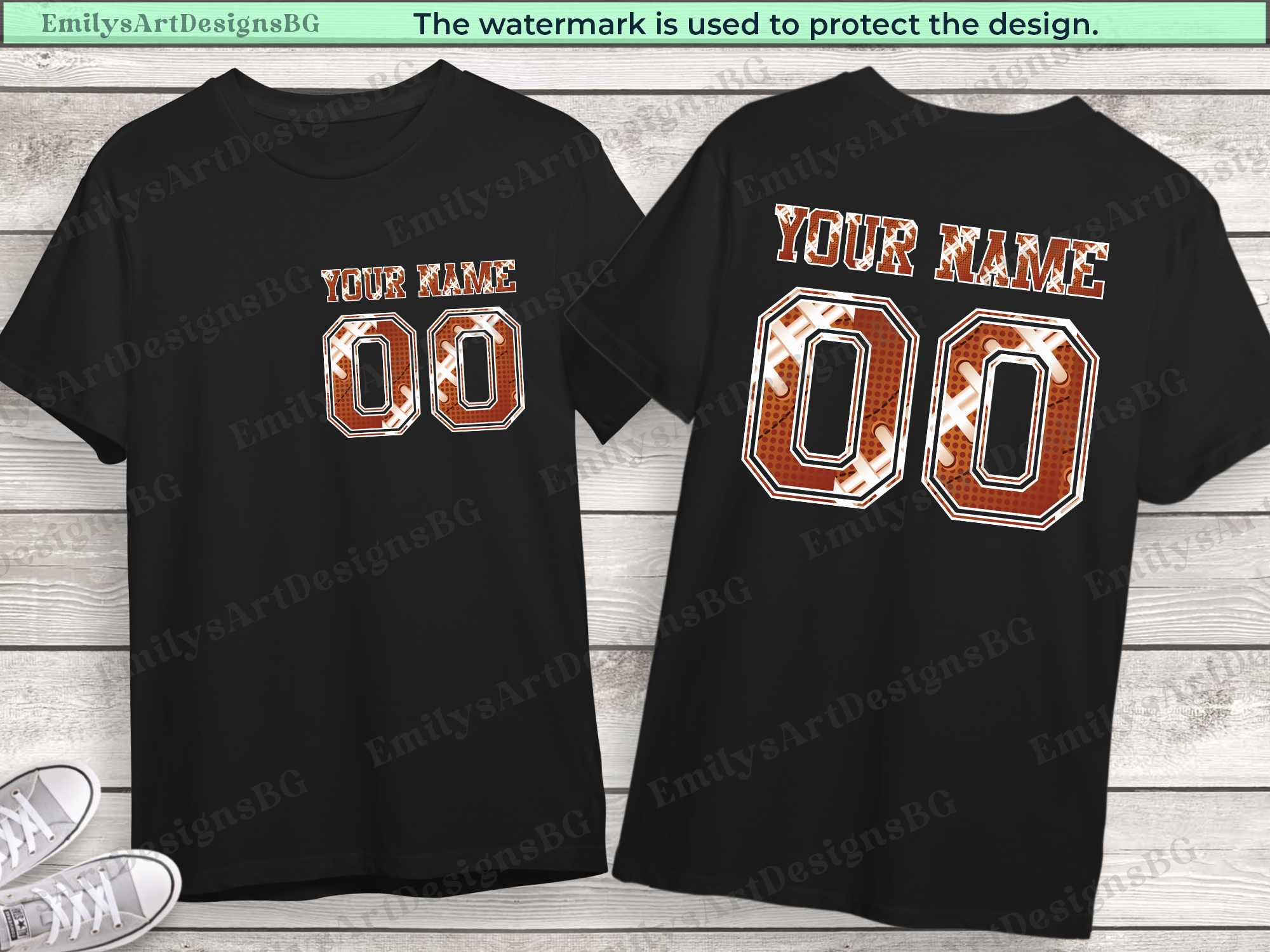Custom Football Name and Number T-shirt