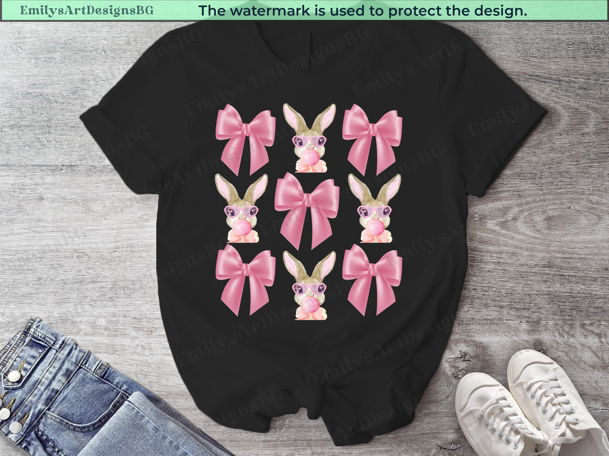 Pink Coquette Bow and Bunny Bubble Gum T-shirt