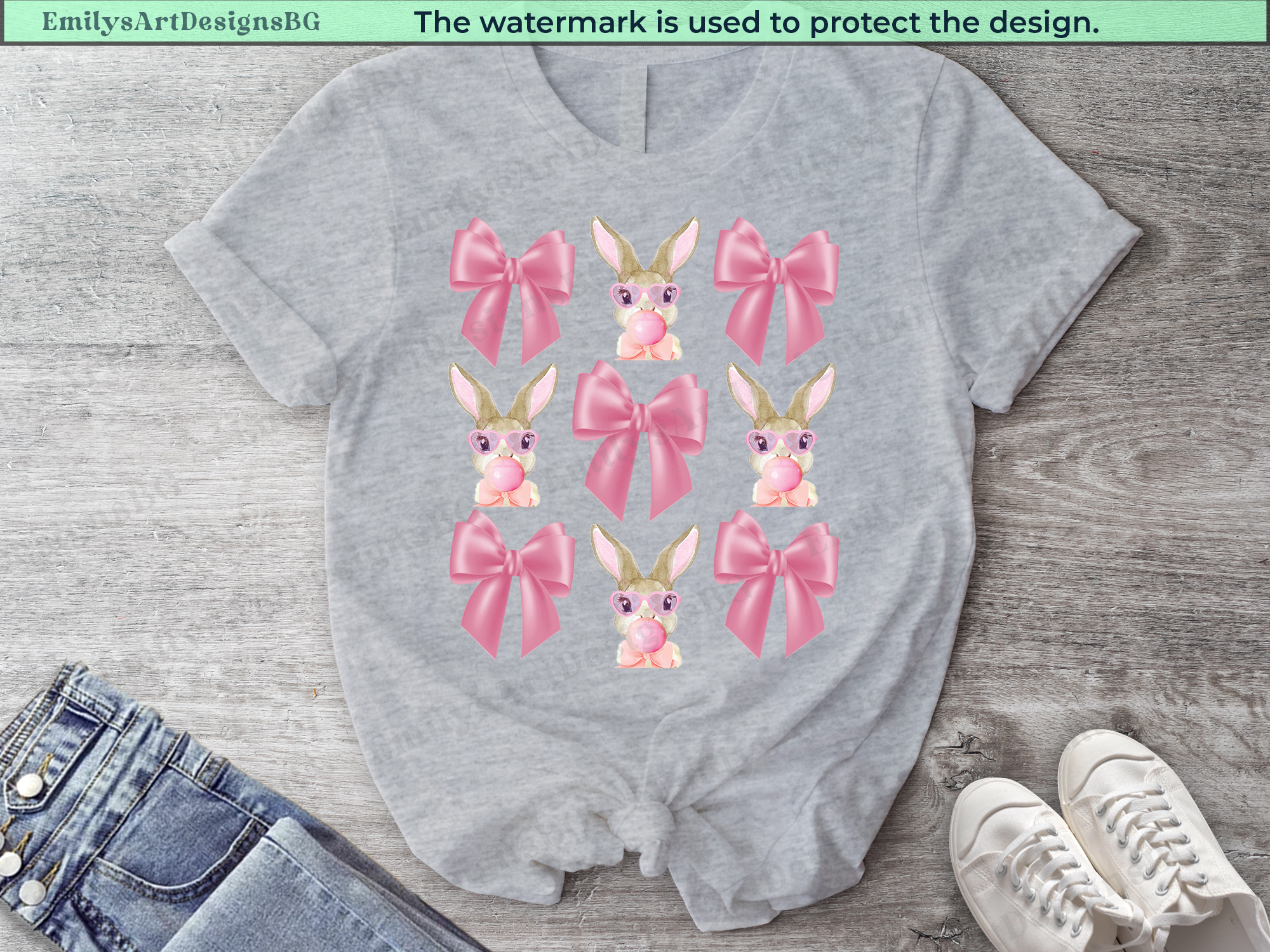 Pink Coquette Bow and Bunny Bubble Gum T-shirt