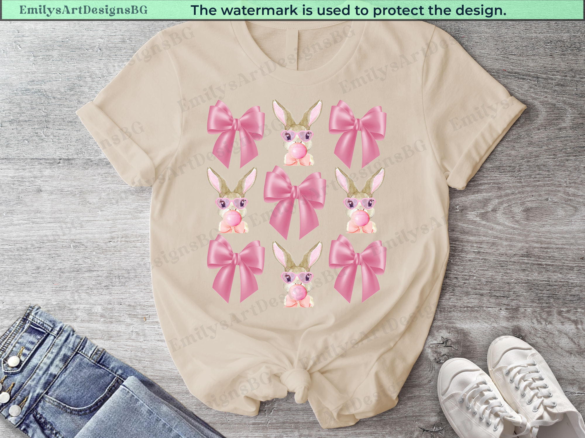 Pink Coquette Bow and Bunny Bubble Gum T-shirt