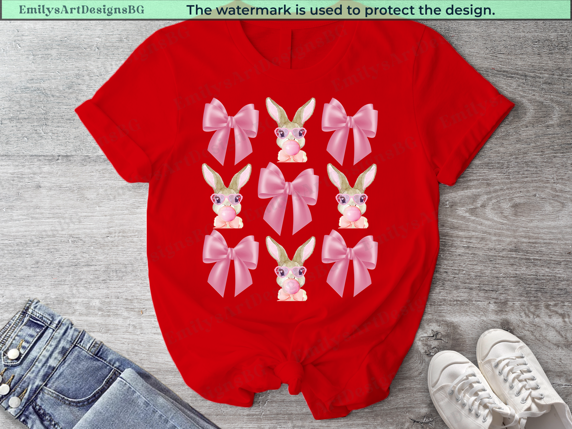 Pink Coquette Bow and Bunny Bubble Gum T-shirt