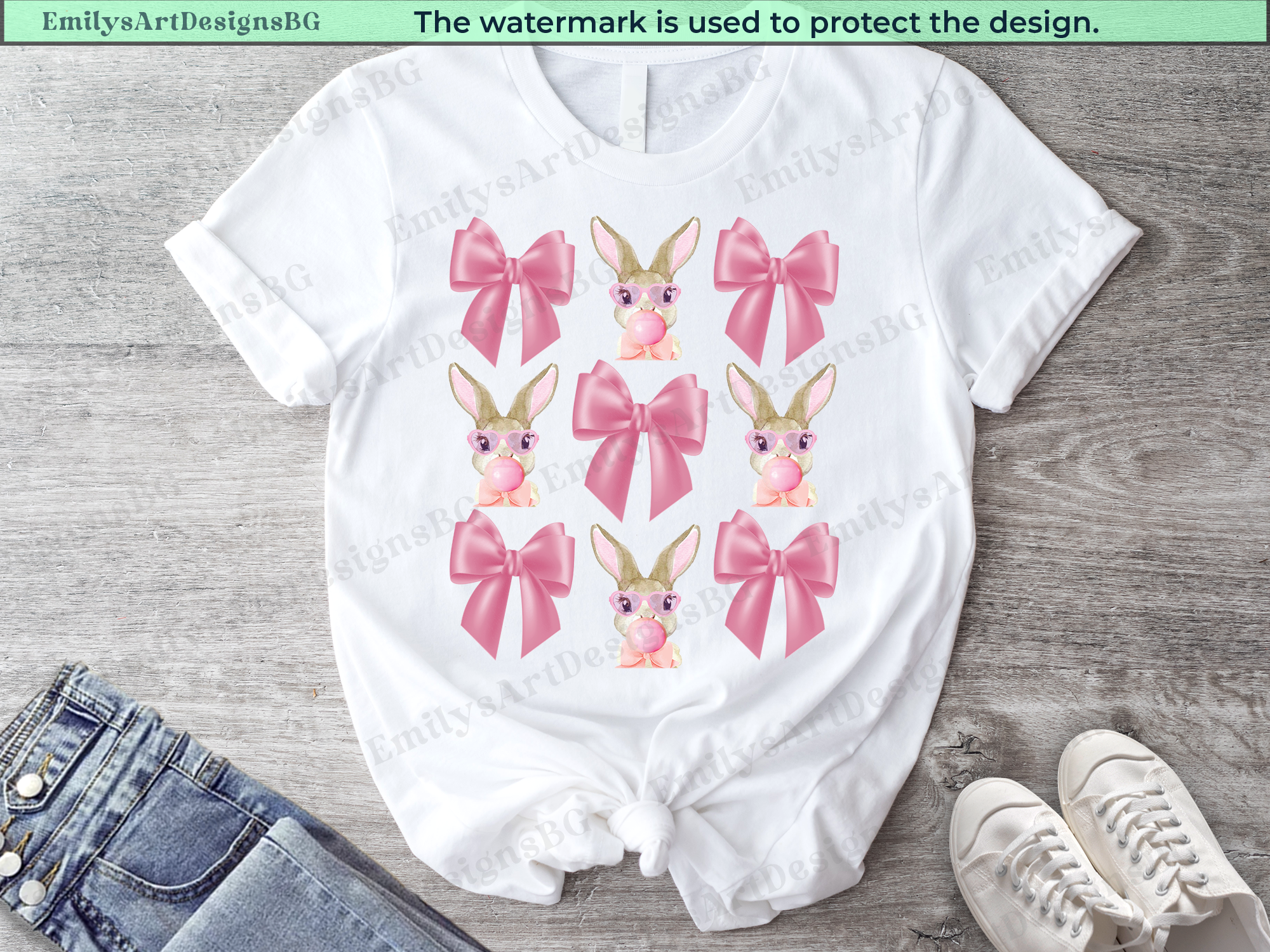 Pink Coquette Bow and Bunny Bubble Gum T-shirt