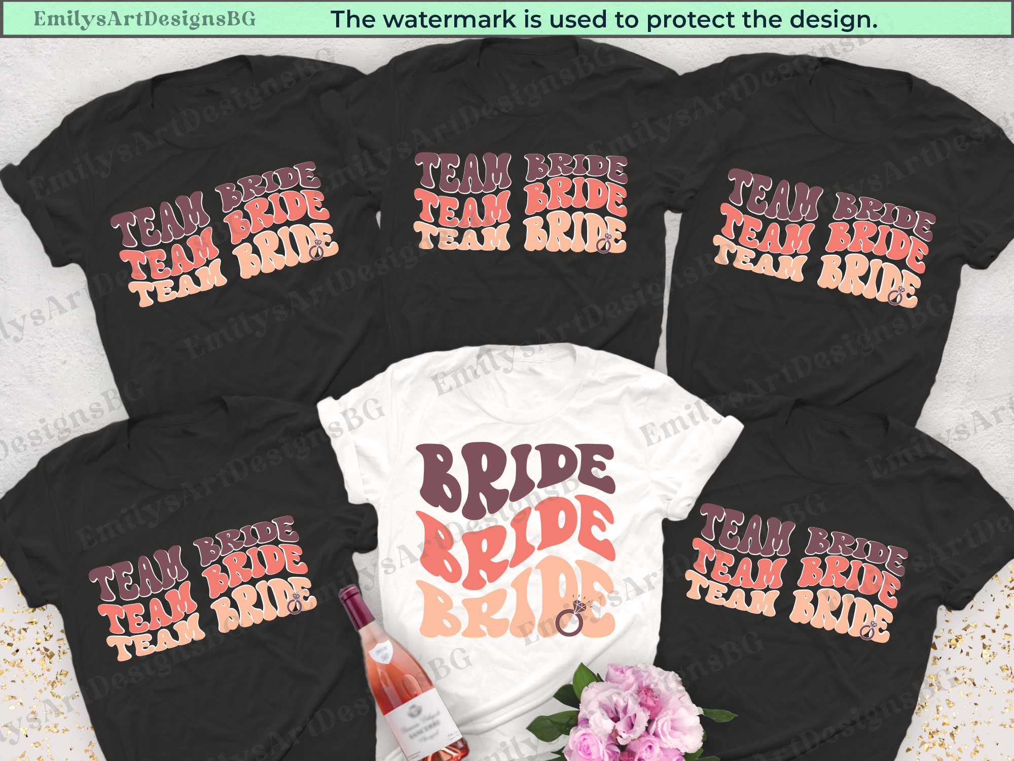 Bride and Team Bride Wave Text Bachelorette T-shirts
