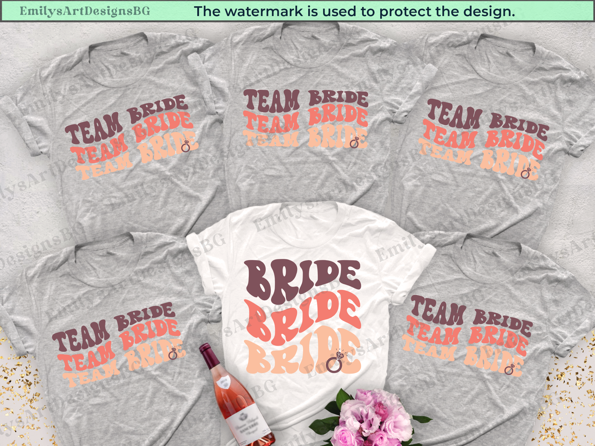 Bride and Team Bride Wave Text Bachelorette T-shirts
