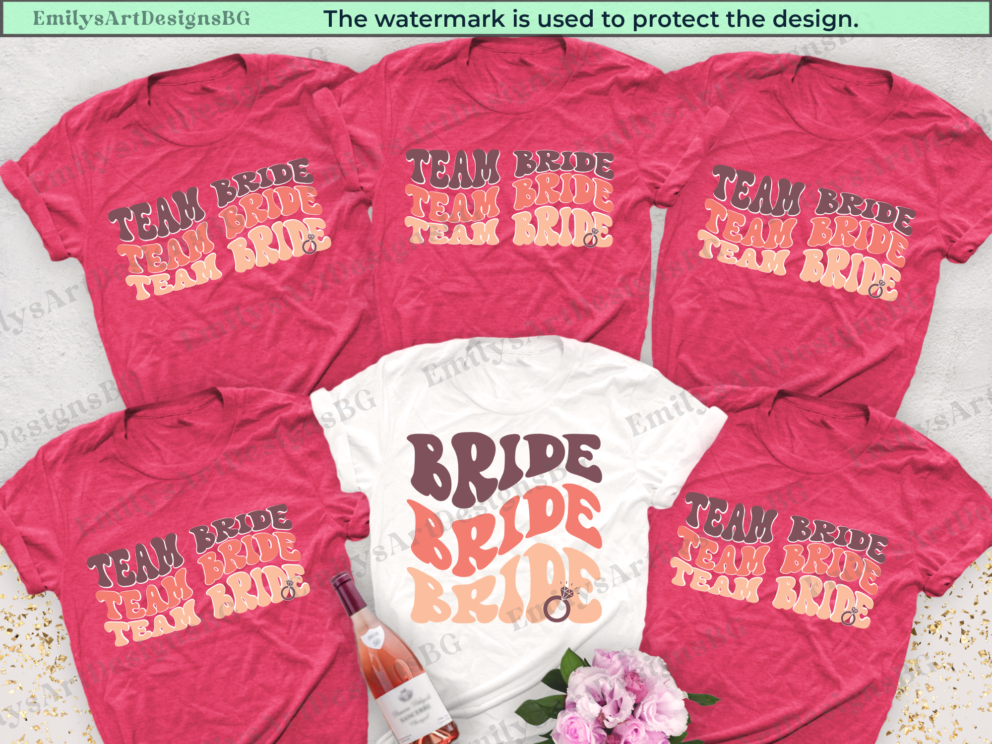 Bride and Team Bride Wave Text Bachelorette T-shirts