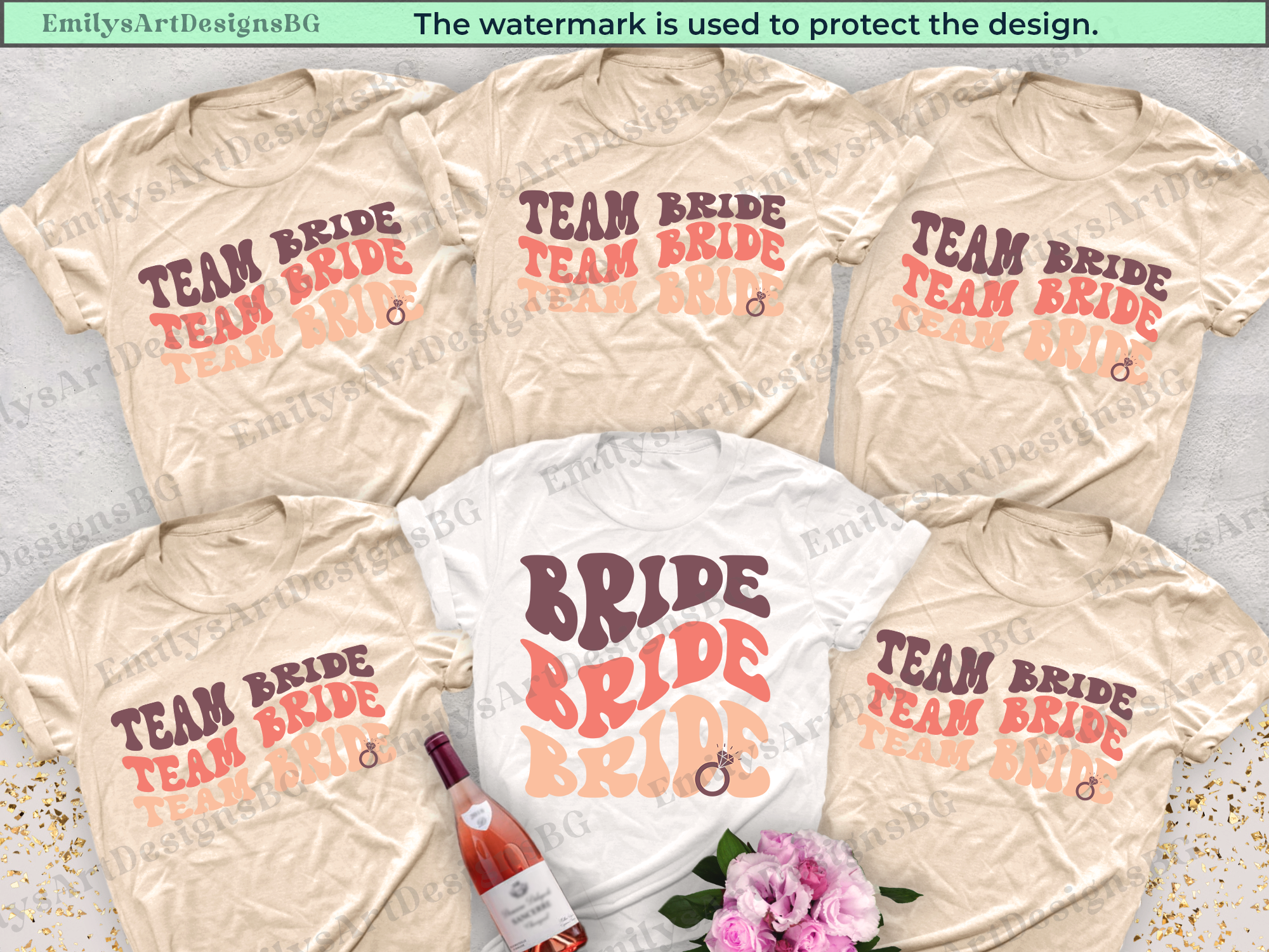 Bride and Team Bride Wave Text Bachelorette T-shirts