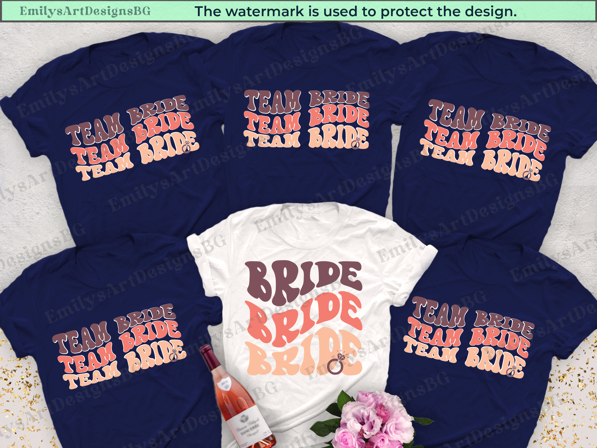 Bride and Team Bride Wave Text Bachelorette T-shirts