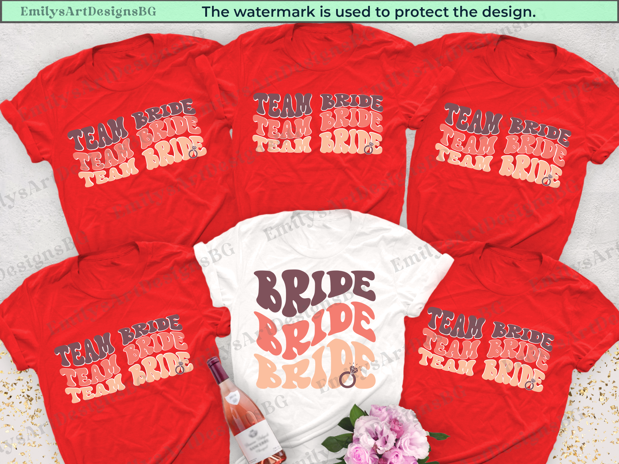 Bride and Team Bride Wave Text Bachelorette T-shirts