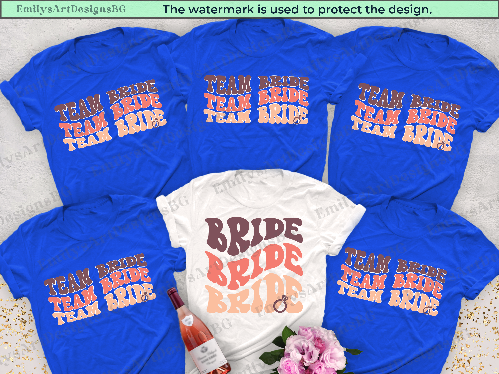 Bride and Team Bride Wave Text Bachelorette T-shirts