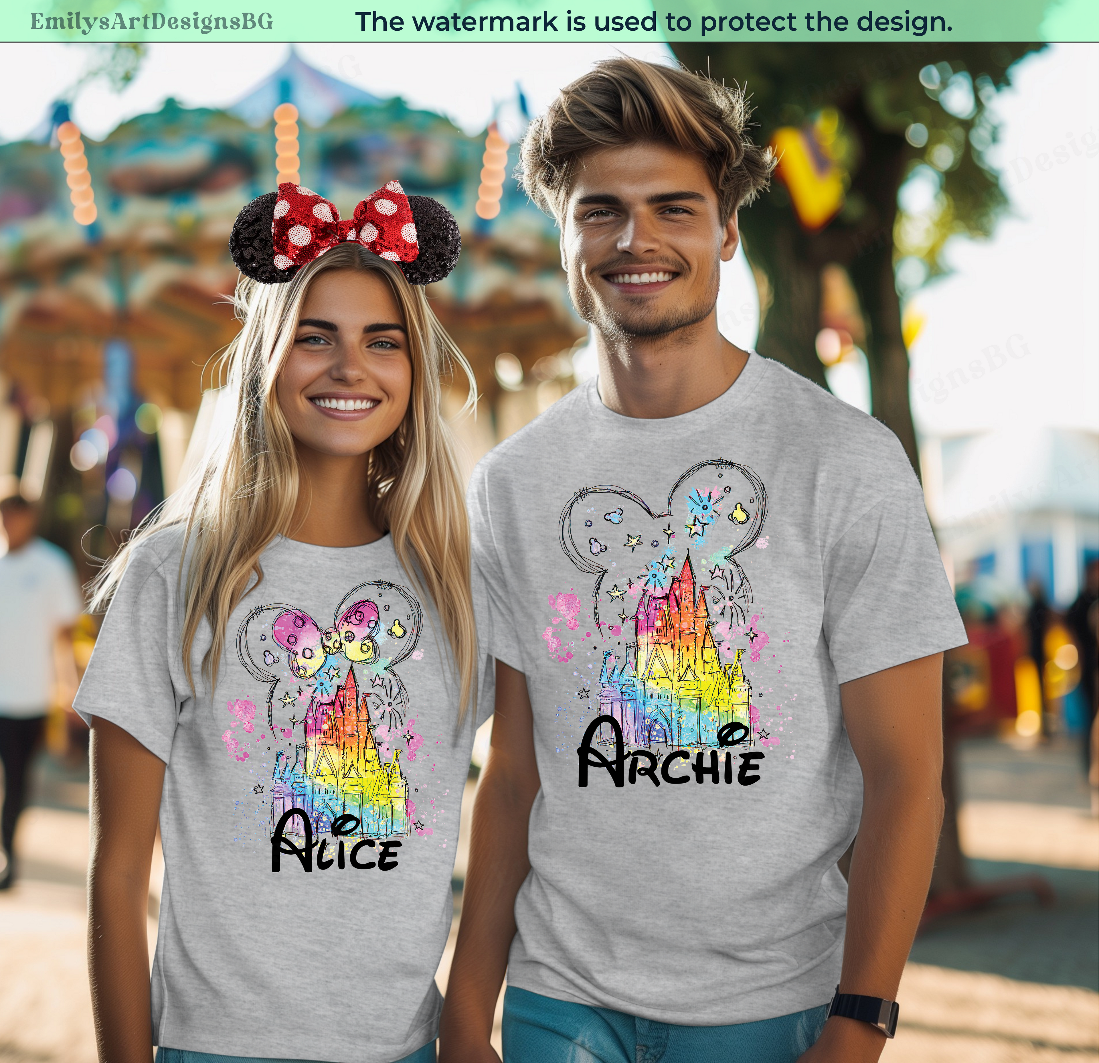 Custom Disneyland Watercolor Castle Shirts