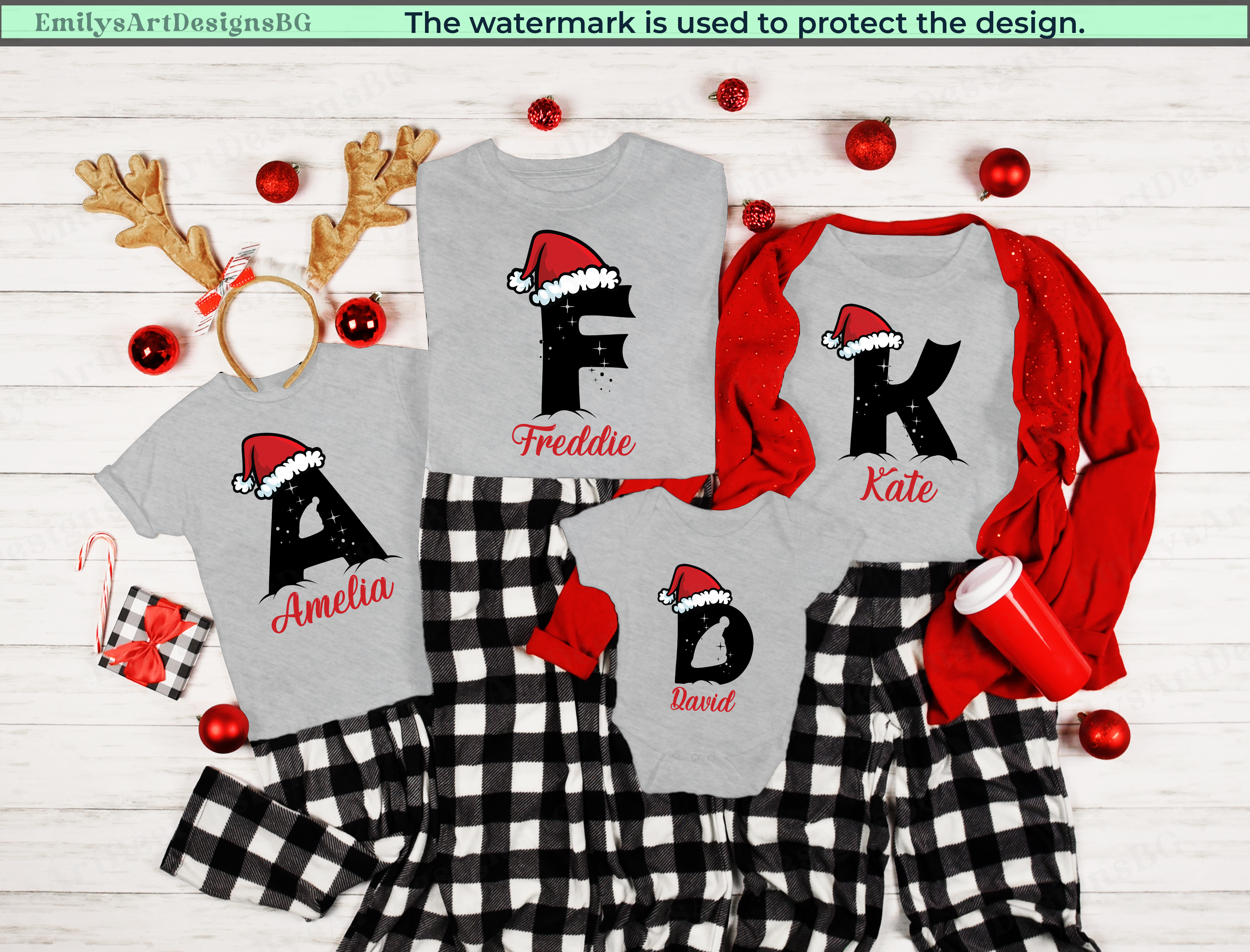 Custom Name Monogrammed Christmas Family Pajamas
