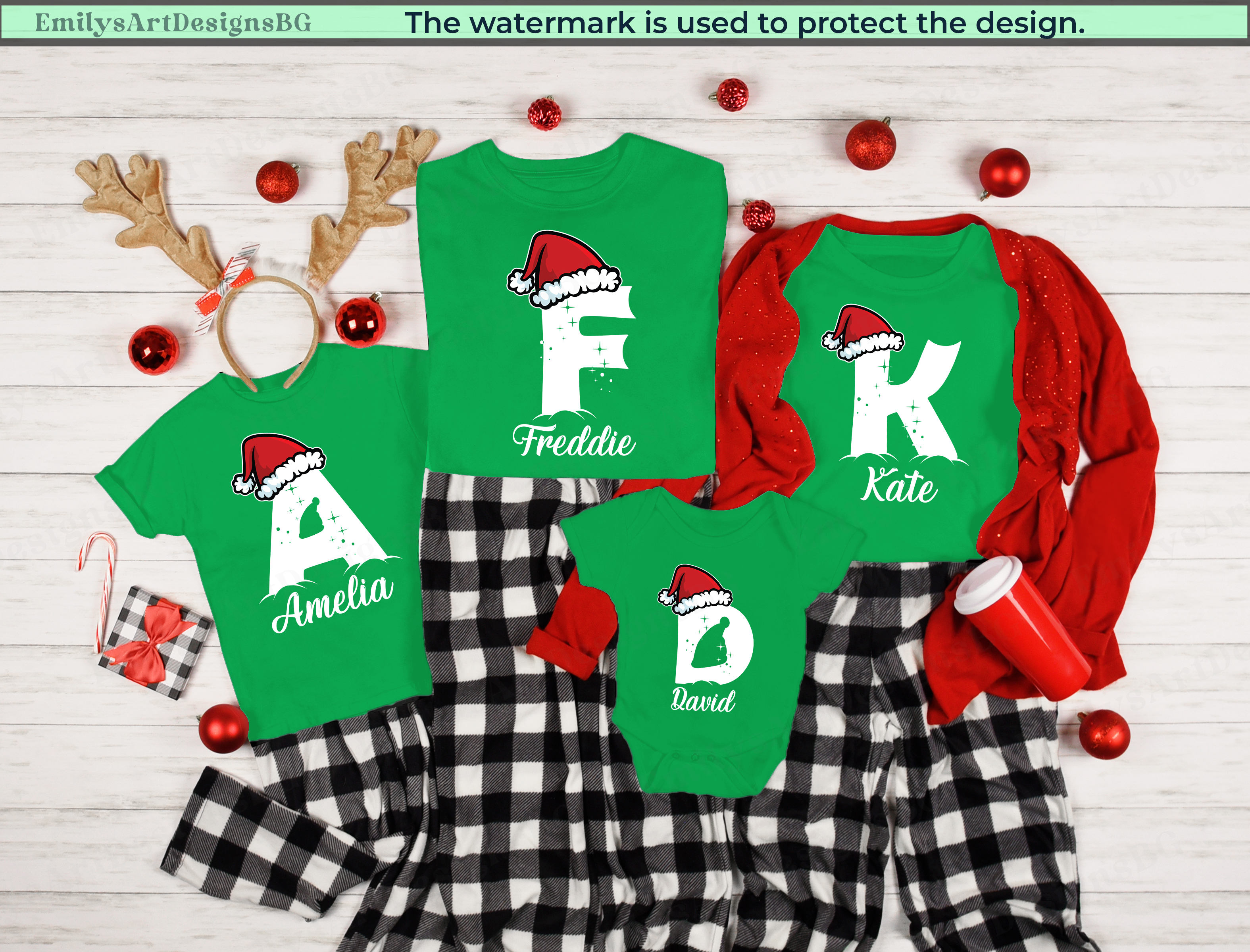 Custom Name Monogrammed Christmas Family Pajamas