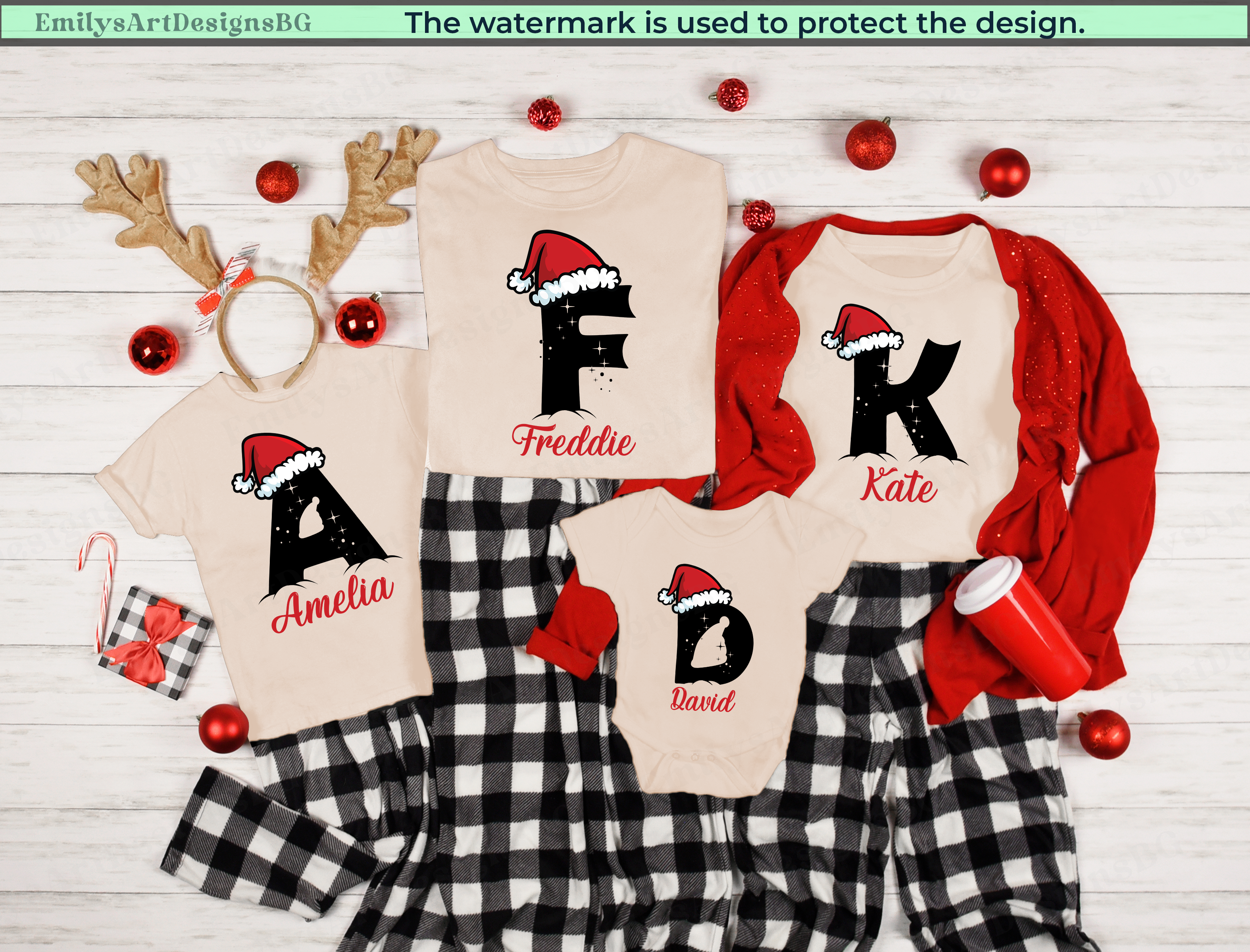 Custom Name Monogrammed Christmas Family Pajamas