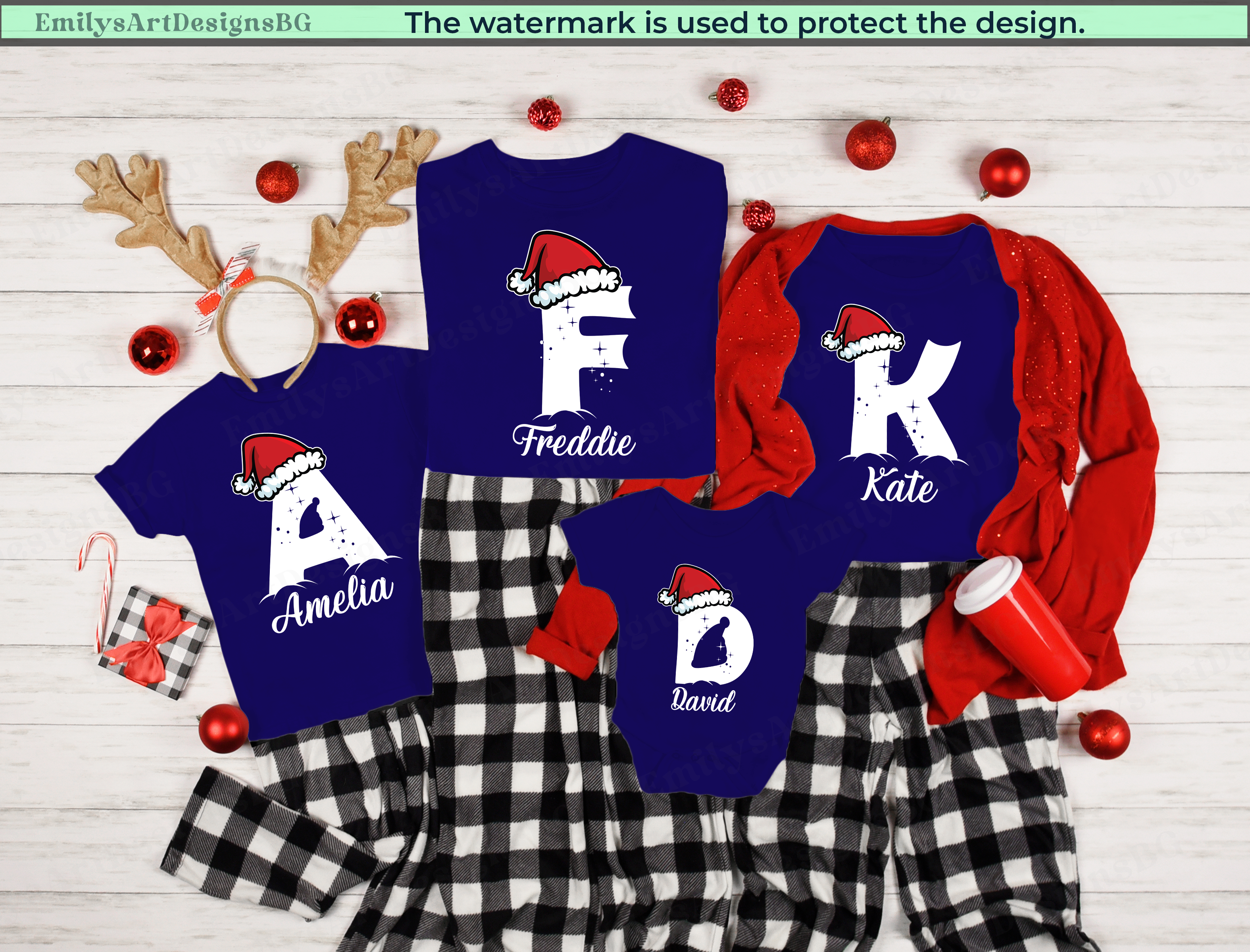 Custom Name Monogrammed Christmas Family Pajamas