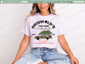 Person wearing a white t-shirt with 'Griswold's Tree Farm' design.