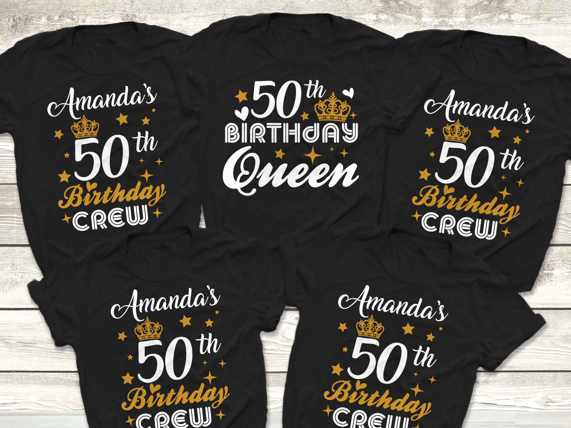 50th Birthday Queen and Birthday Crew Shirts