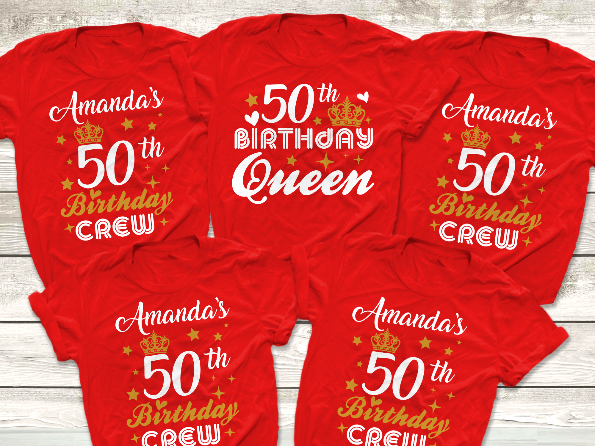 50th Birthday Queen and Birthday Crew Shirts
