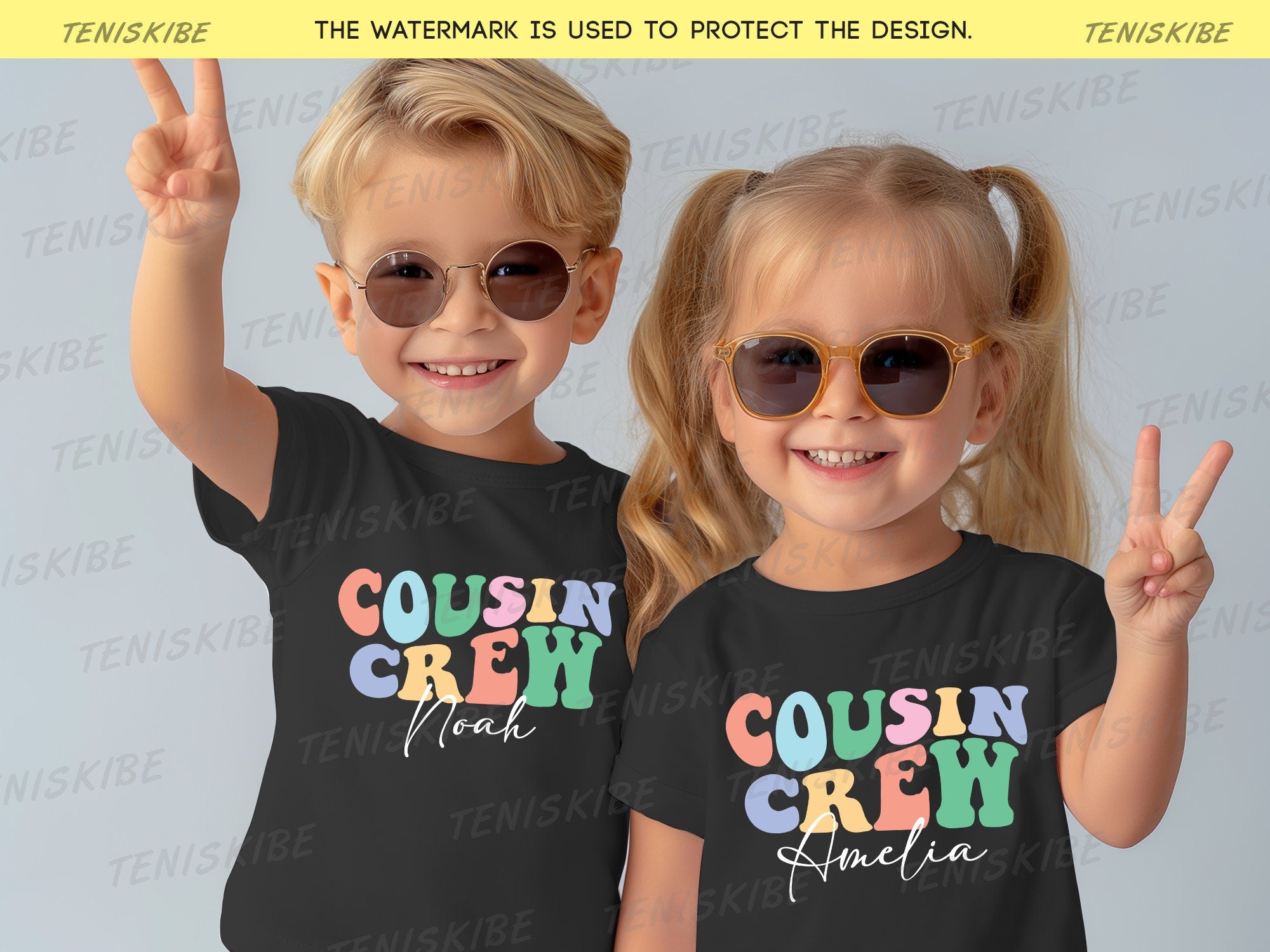 Custom Name Cousin Crew Wave Text - Family Matching Shirts