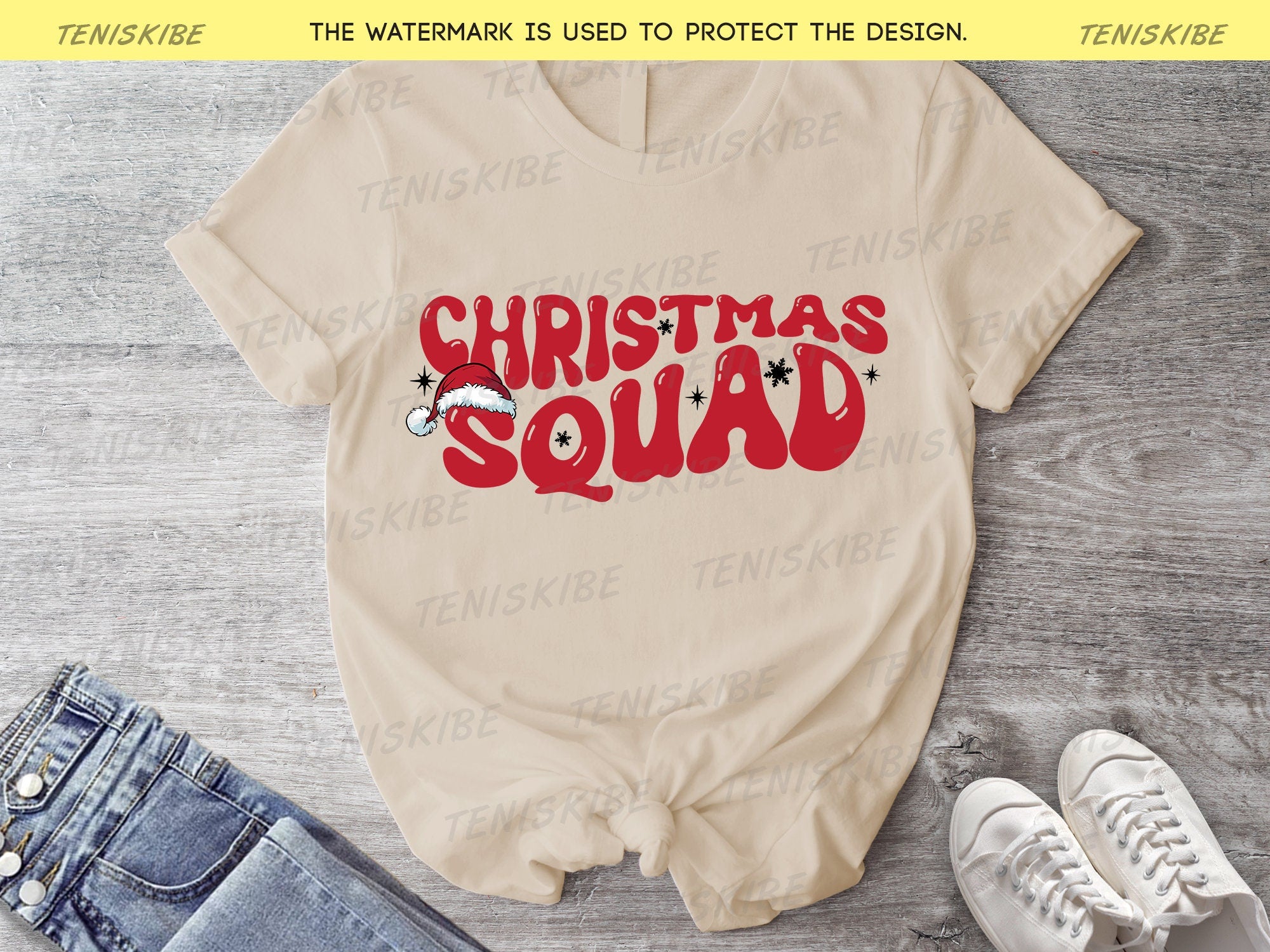 Christmas Squad Wave Text Matching Family T-shirts