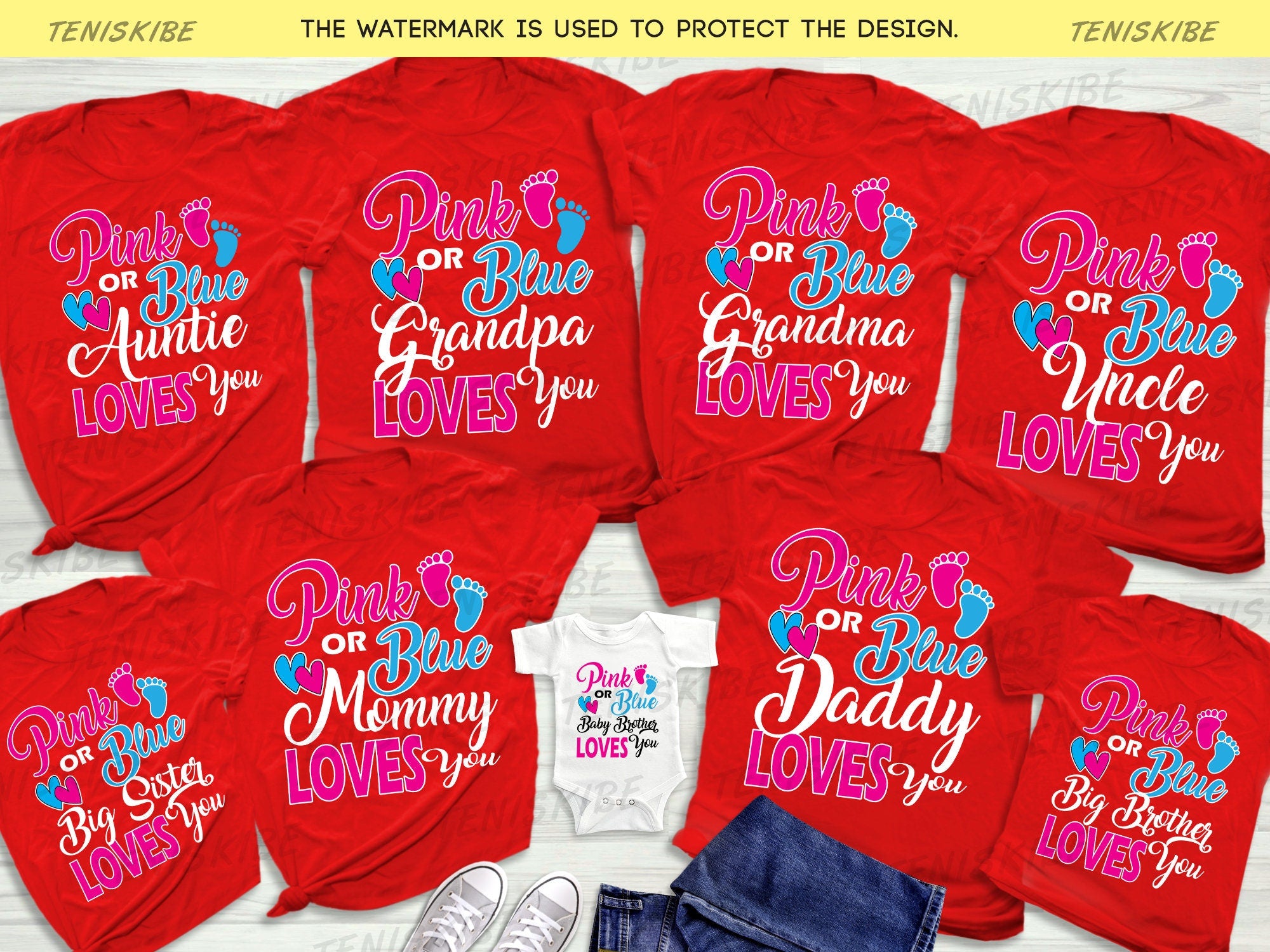 Pink or Blue We Love You Shirts, Gender Reveal Baby Shower Party