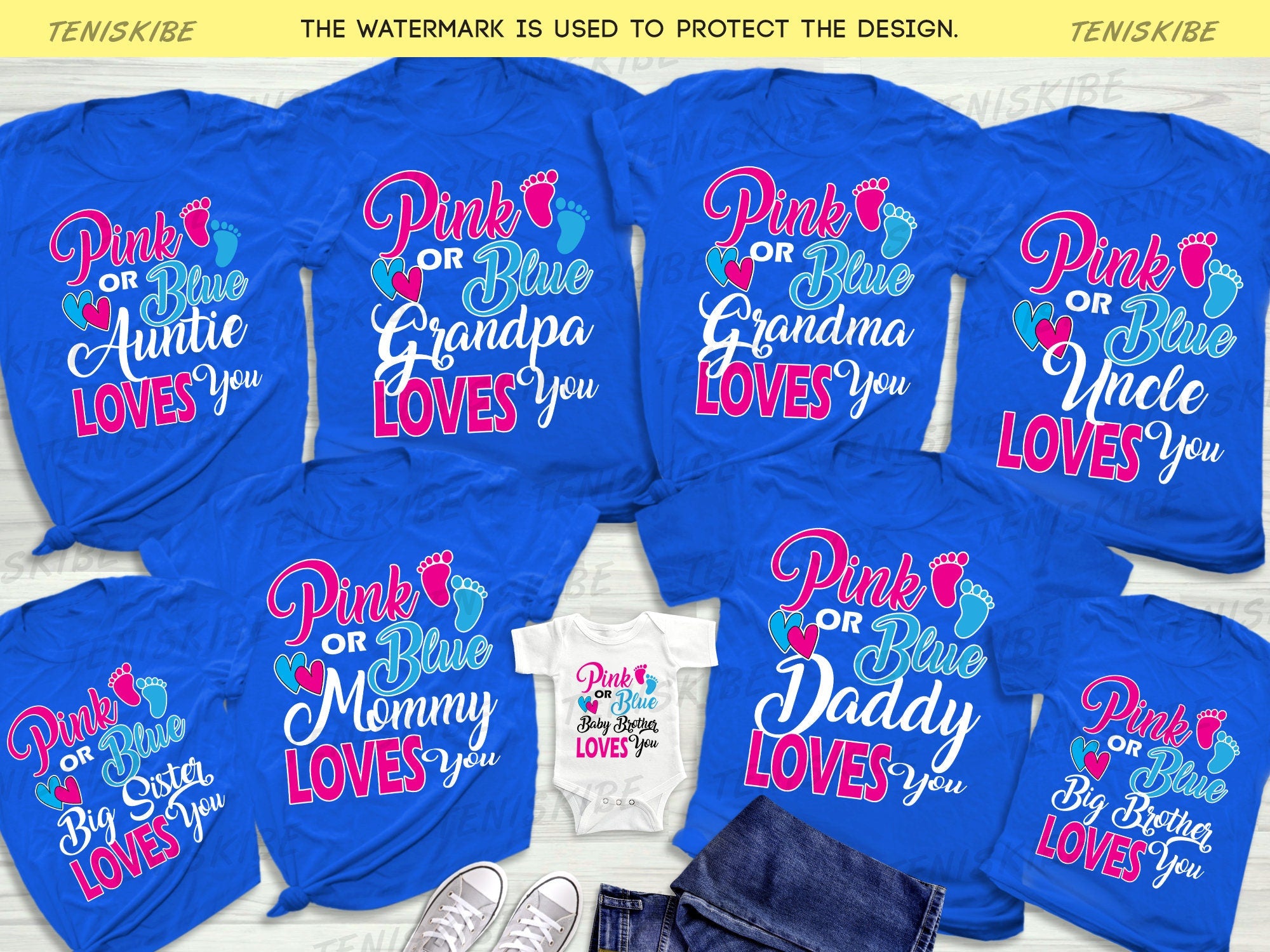 Pink or Blue We Love You Shirts, Gender Reveal Baby Shower Party