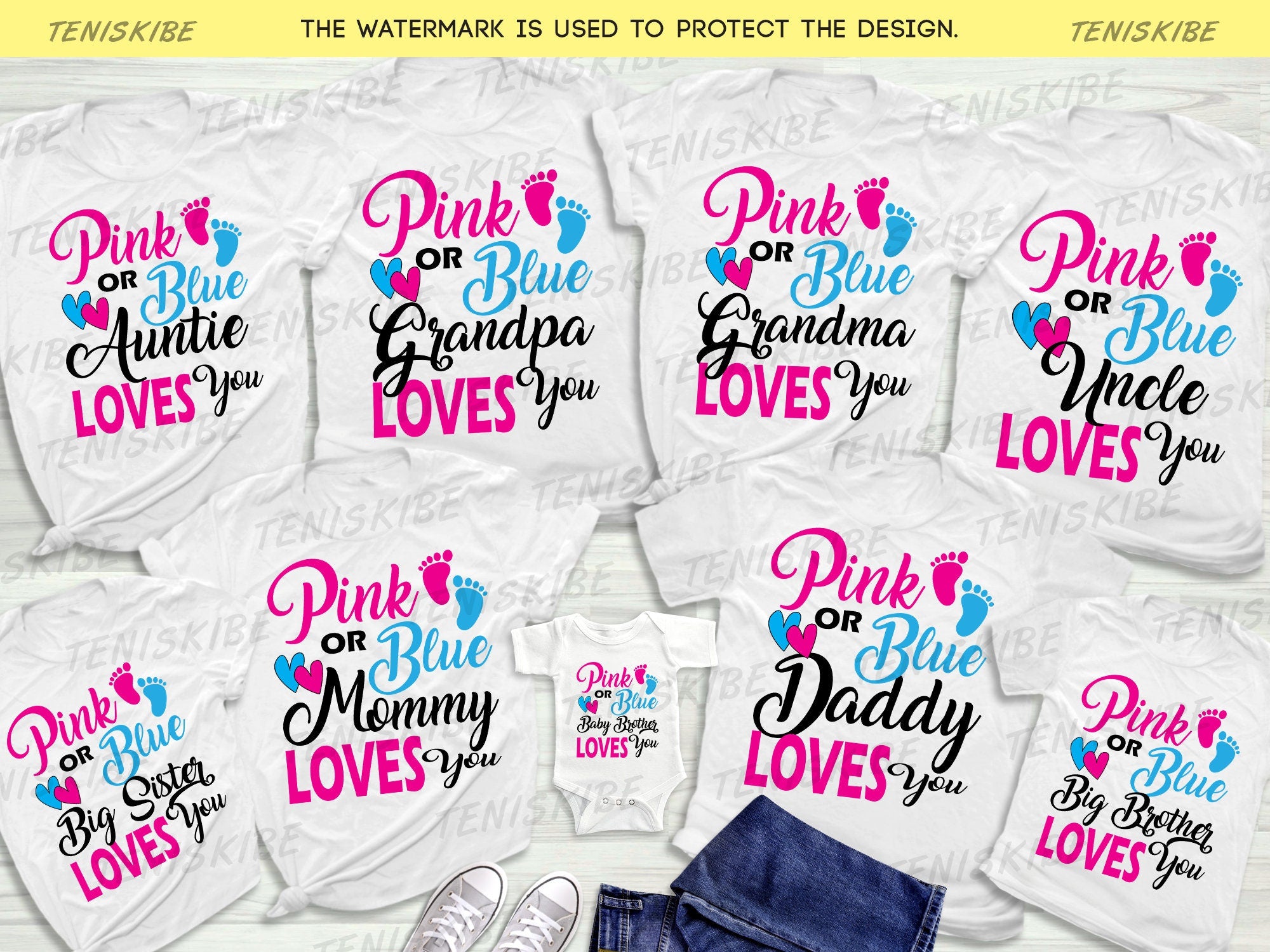 Pink or Blue We Love You Shirts, Gender Reveal Baby Shower Party